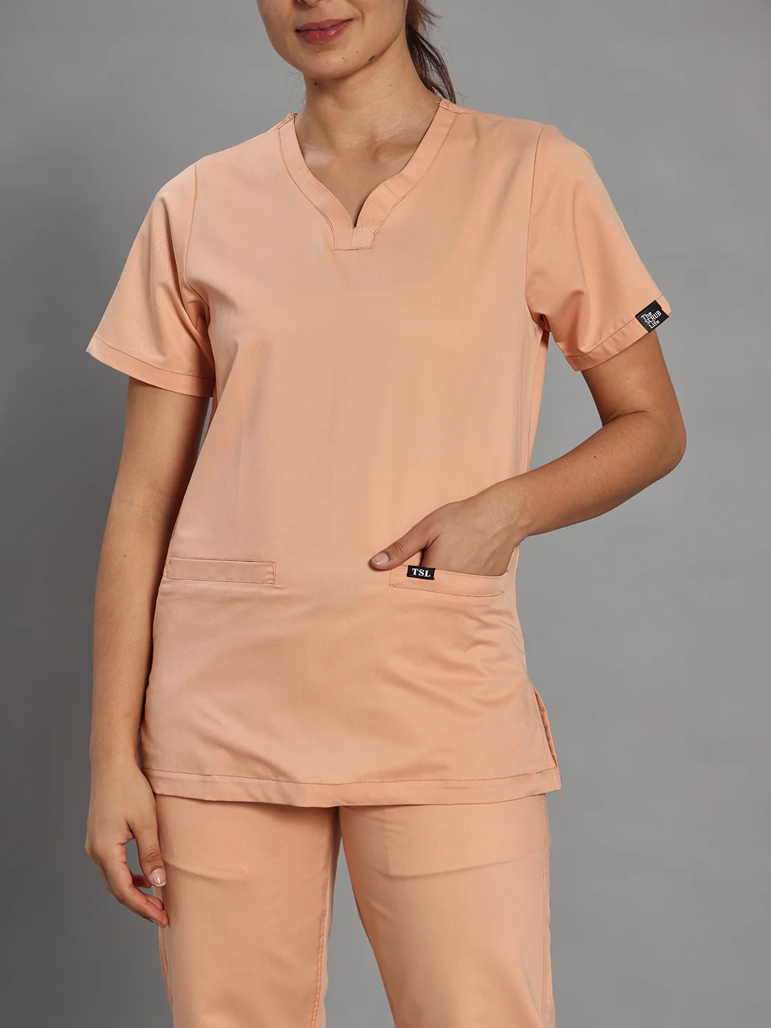 Move Lite Women Coral Mist (Soft V Neck) Scrub Set - Image 2