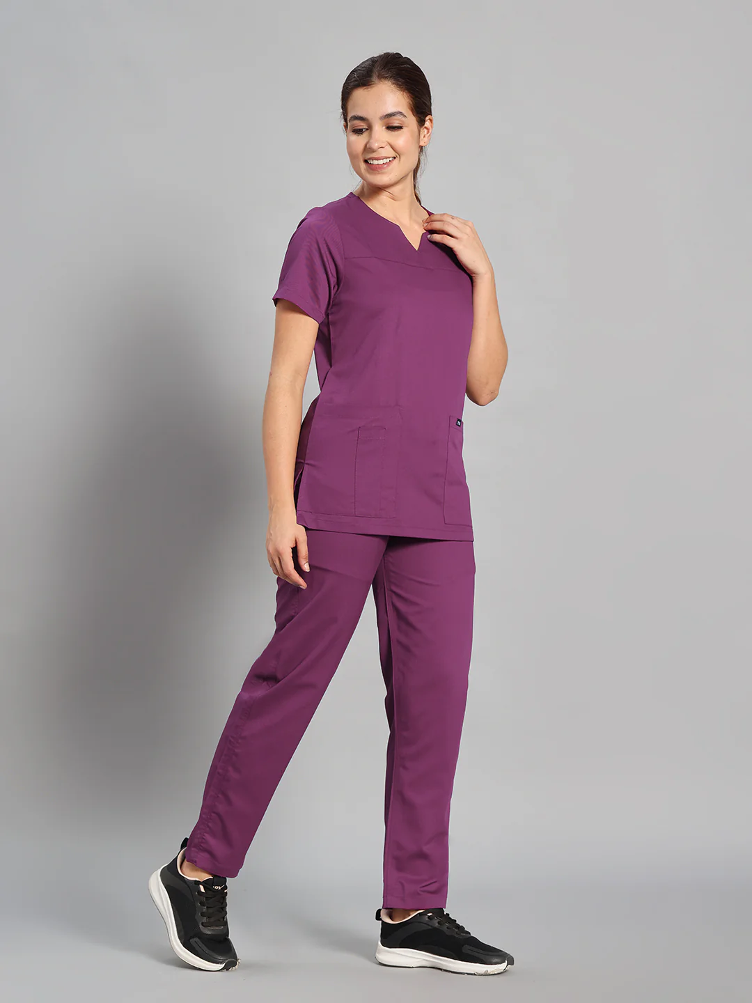 Move Lite Women Plum (Core V Neck) Scrub Set - Image 3