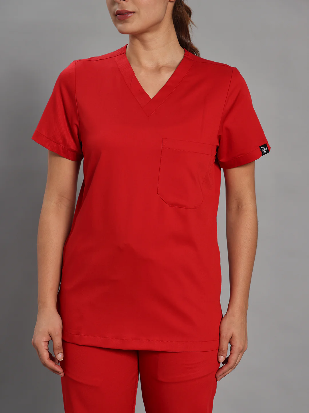 Move Lite Women Ember Red V Scrub Set - Image 2