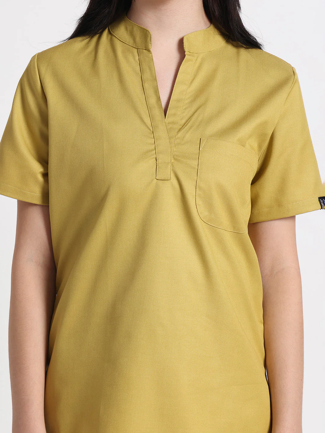 Stretchable (2Way) Women Mustard Mandarin Neck With Jogger Scrub Set - Image 2