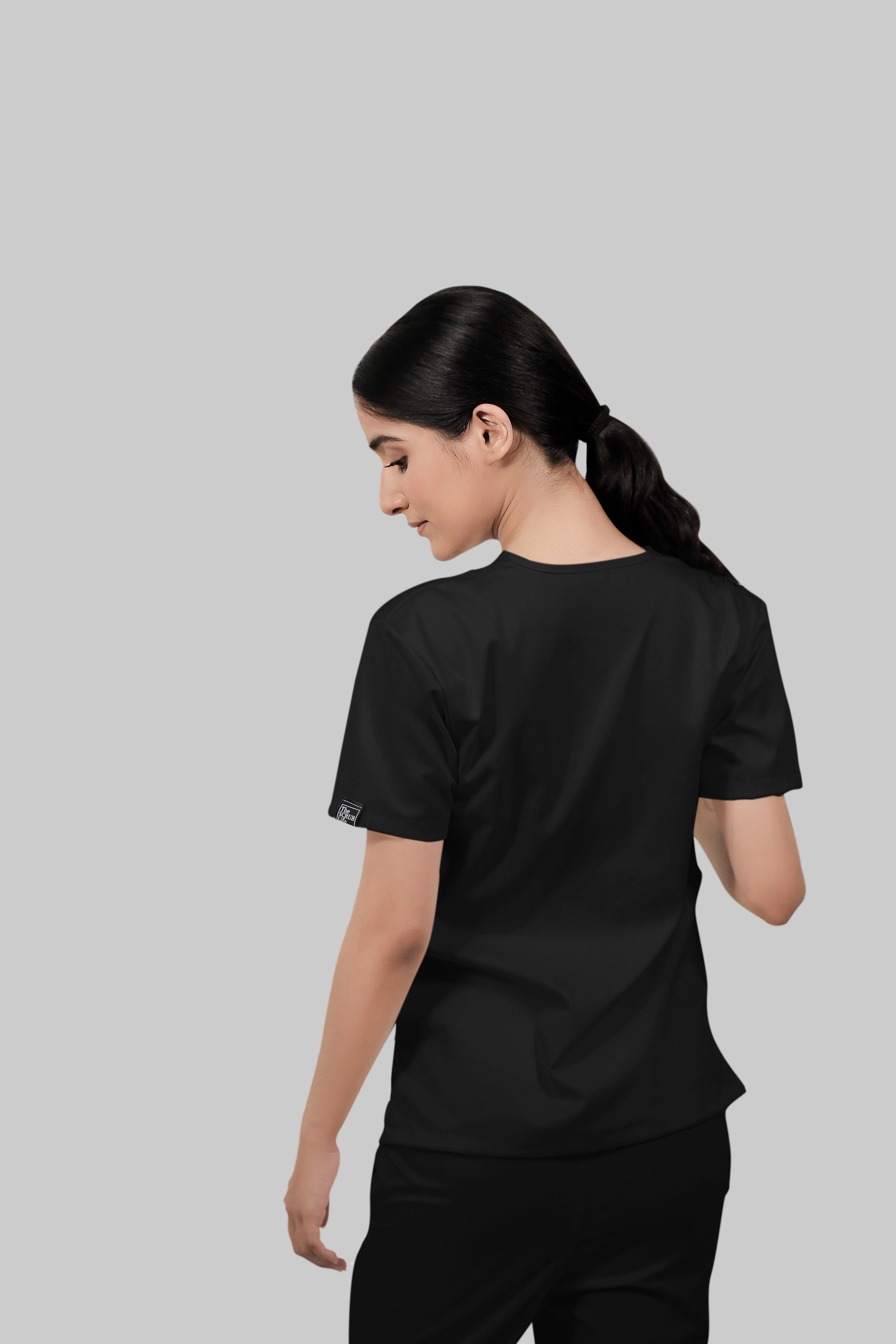 Stretchable (2Way) Women Black V-Neck With Jogger Scrub Set - Image 3