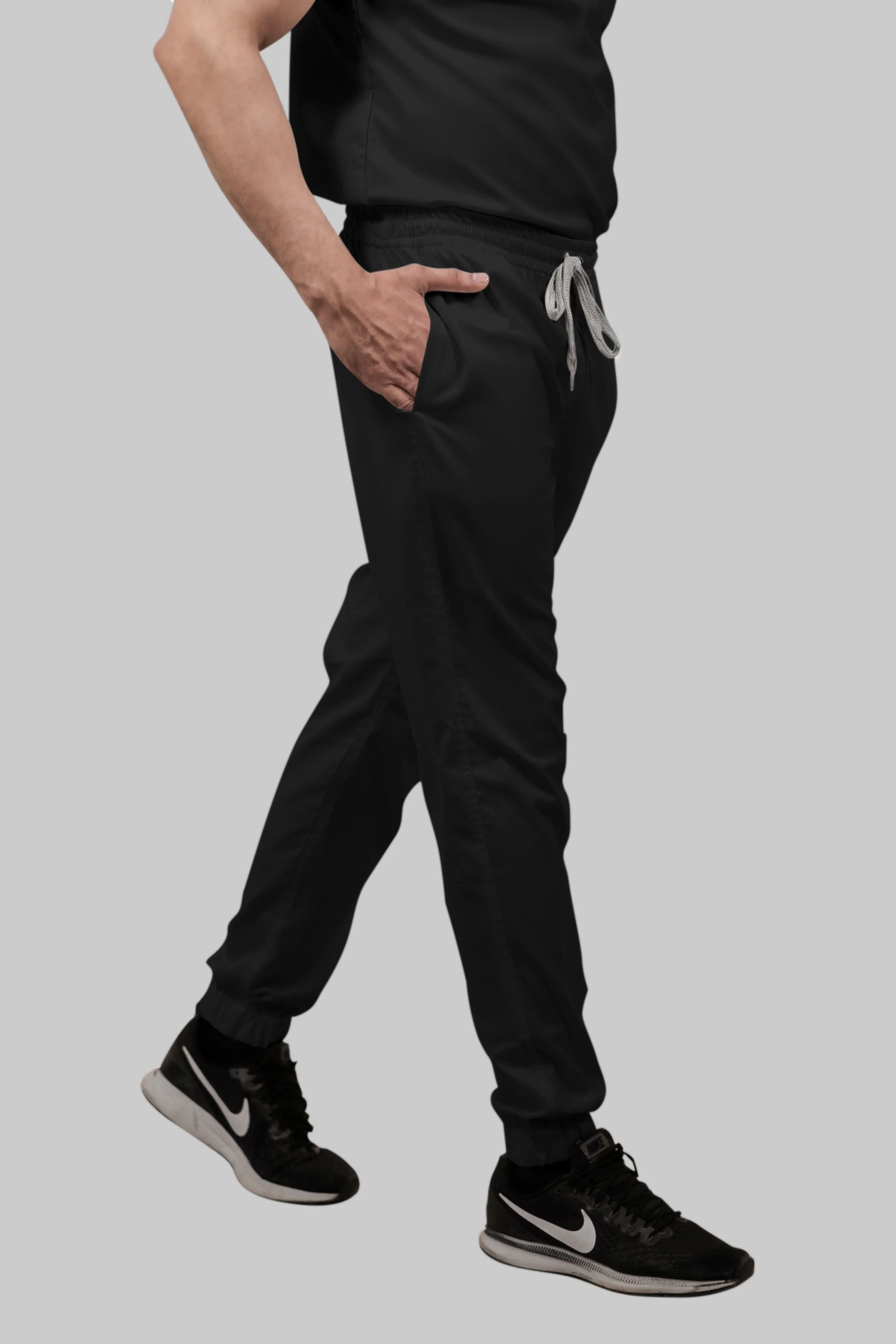 Stretchable (2Way) Women Black V-Neck With Jogger Scrub Set - Image 5