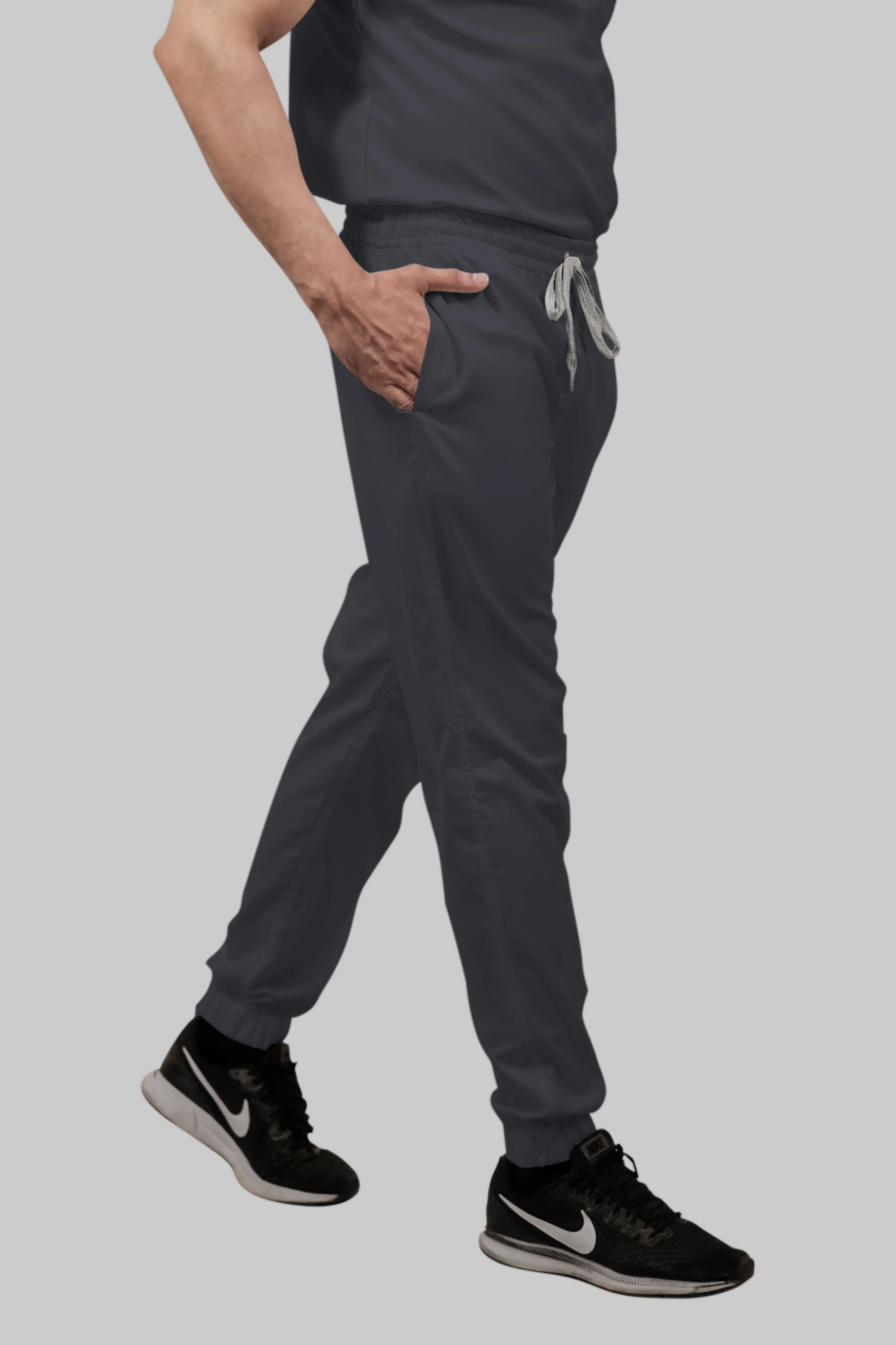 Stretchable (2Way) Women Dark Gray Mandarin Neck With Jogger Scrub Set - Image 4
