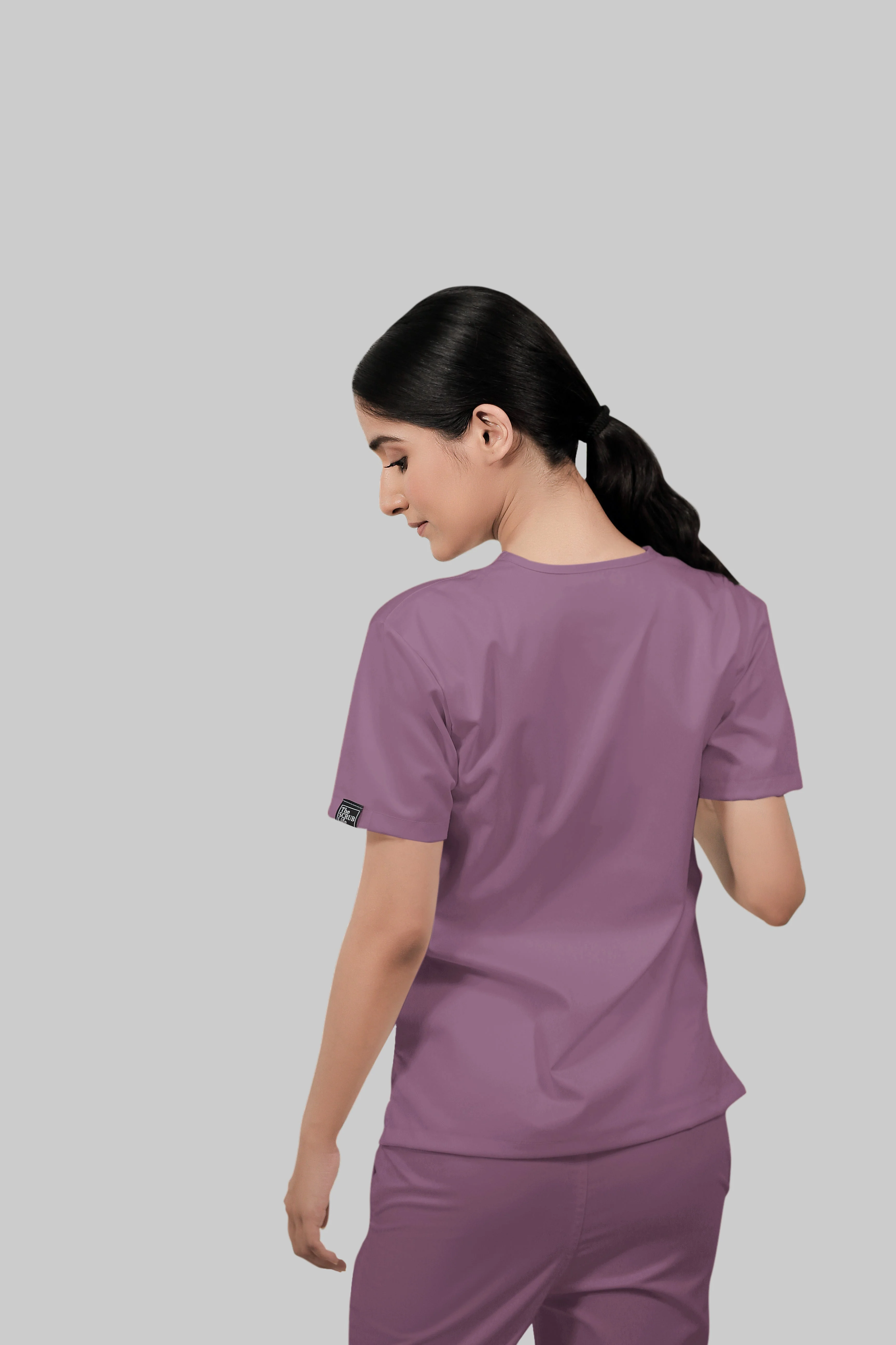 Stretchable (2Way) Women Lilac V-Neck With Jogger Scrub Set - Image 2