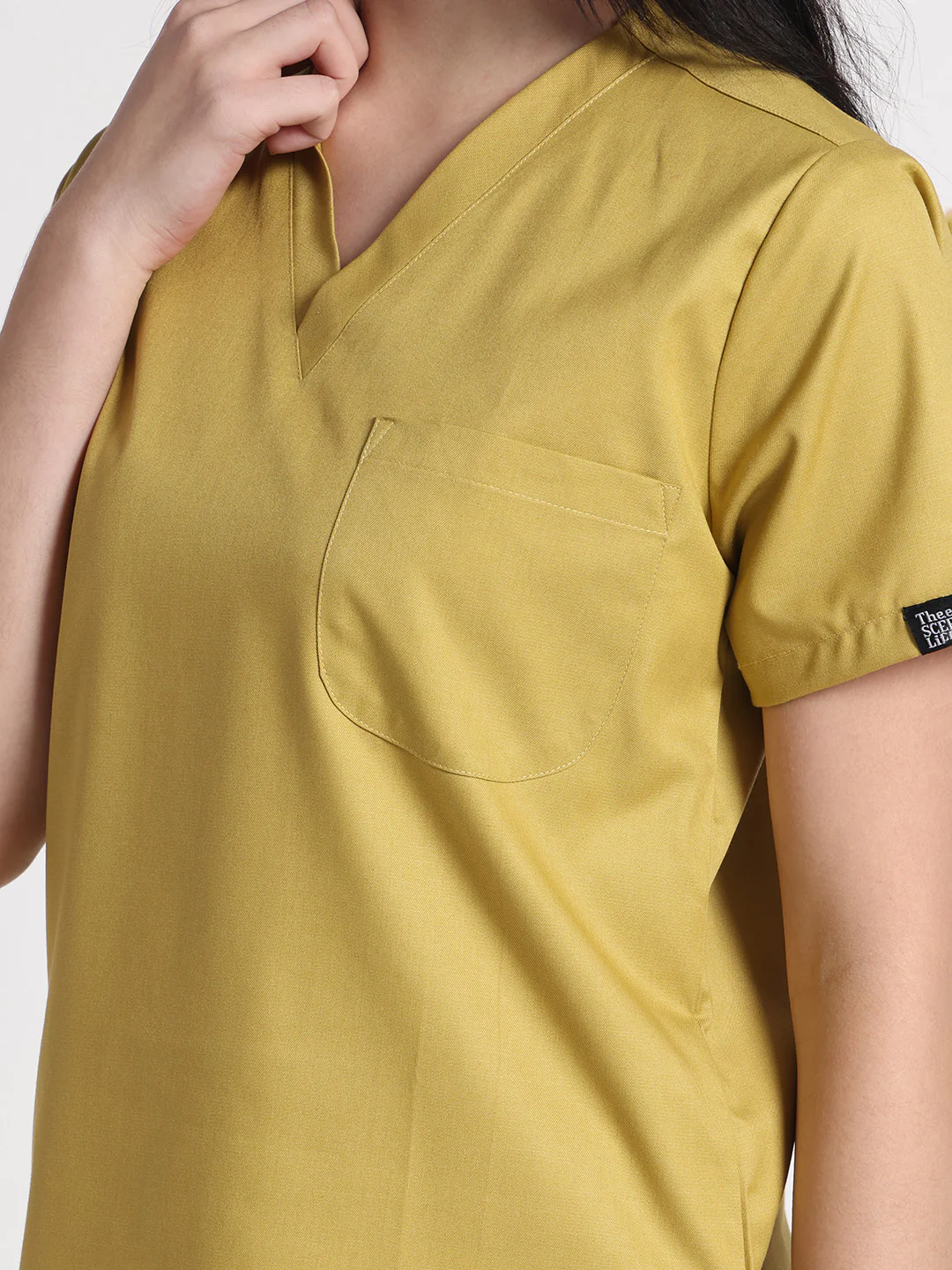 Stretchable (2Way) Women Mustard V-Neck Scrub Top - Image 2
