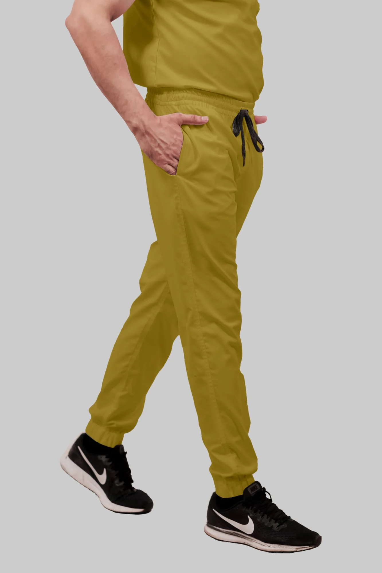 Stretchable (2Way) Men Mustard V-Neck With Jogger Scrub Set - Image 4