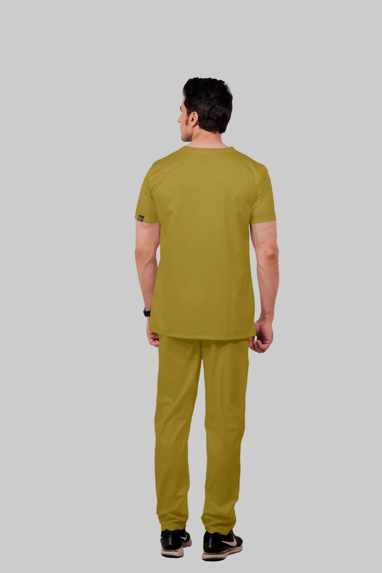 Stretchable (2Way) Men Mustard V-Neck With Jogger Scrub Set - Image 5