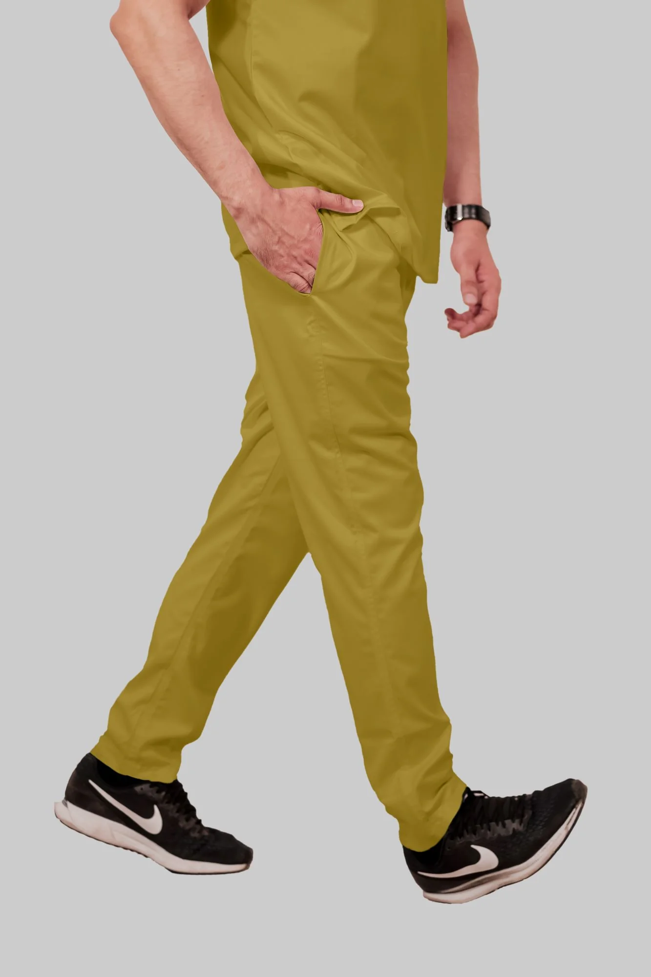 Stretchable (2Way) Men Mustard V-Neck With Straight Pant Scrub Set - Image 4