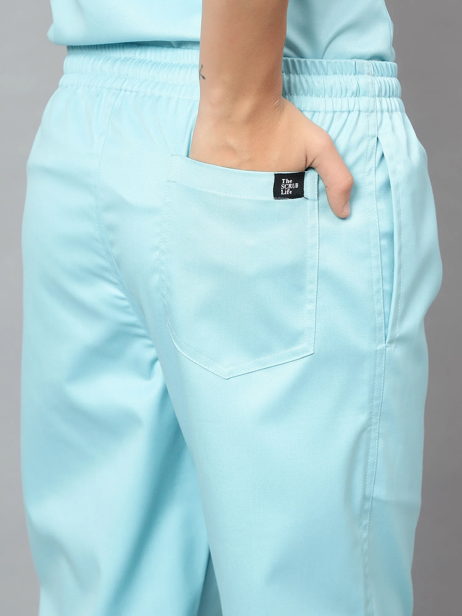 Stretchable (2Way) Women Aqua Blue V-Neck With Jogger Scrub Set - Image 3