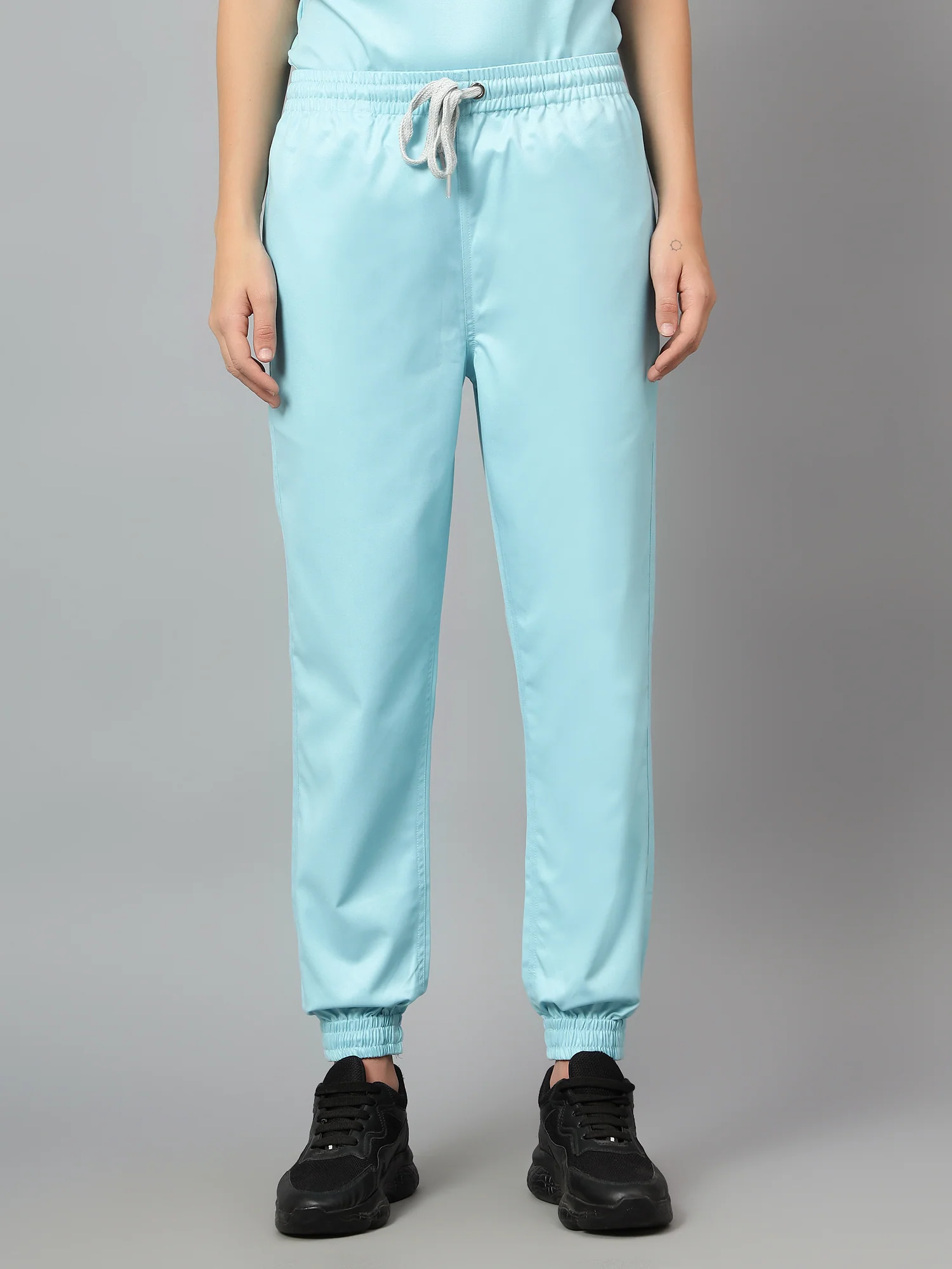 Stretchable (2Way) Women Aqua Blue V-Neck With Jogger Scrub Set - Image 5