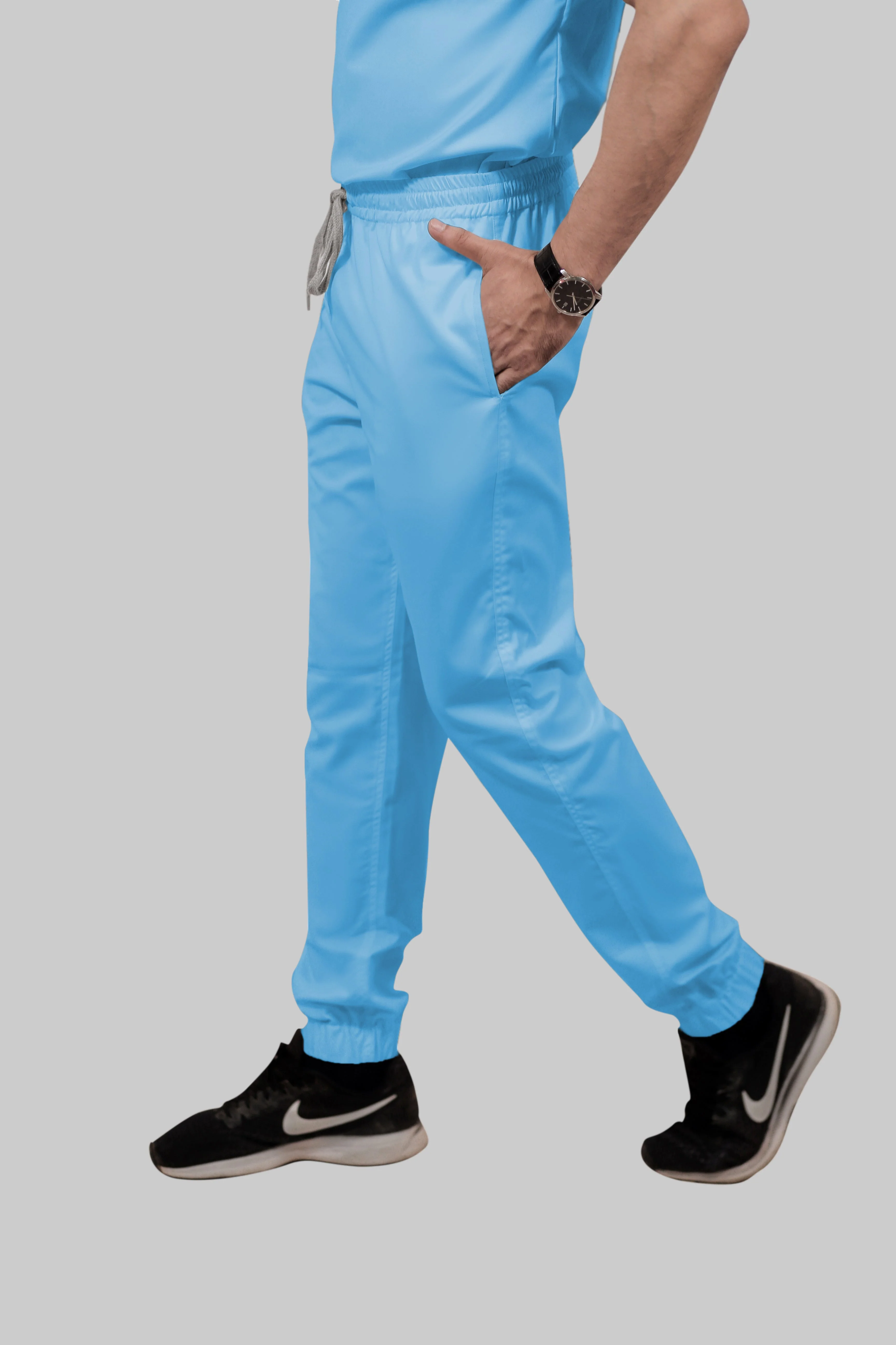 Stretchable (2Way) Women Light Blue V-Neck With Jogger Scrub Set - Image 3