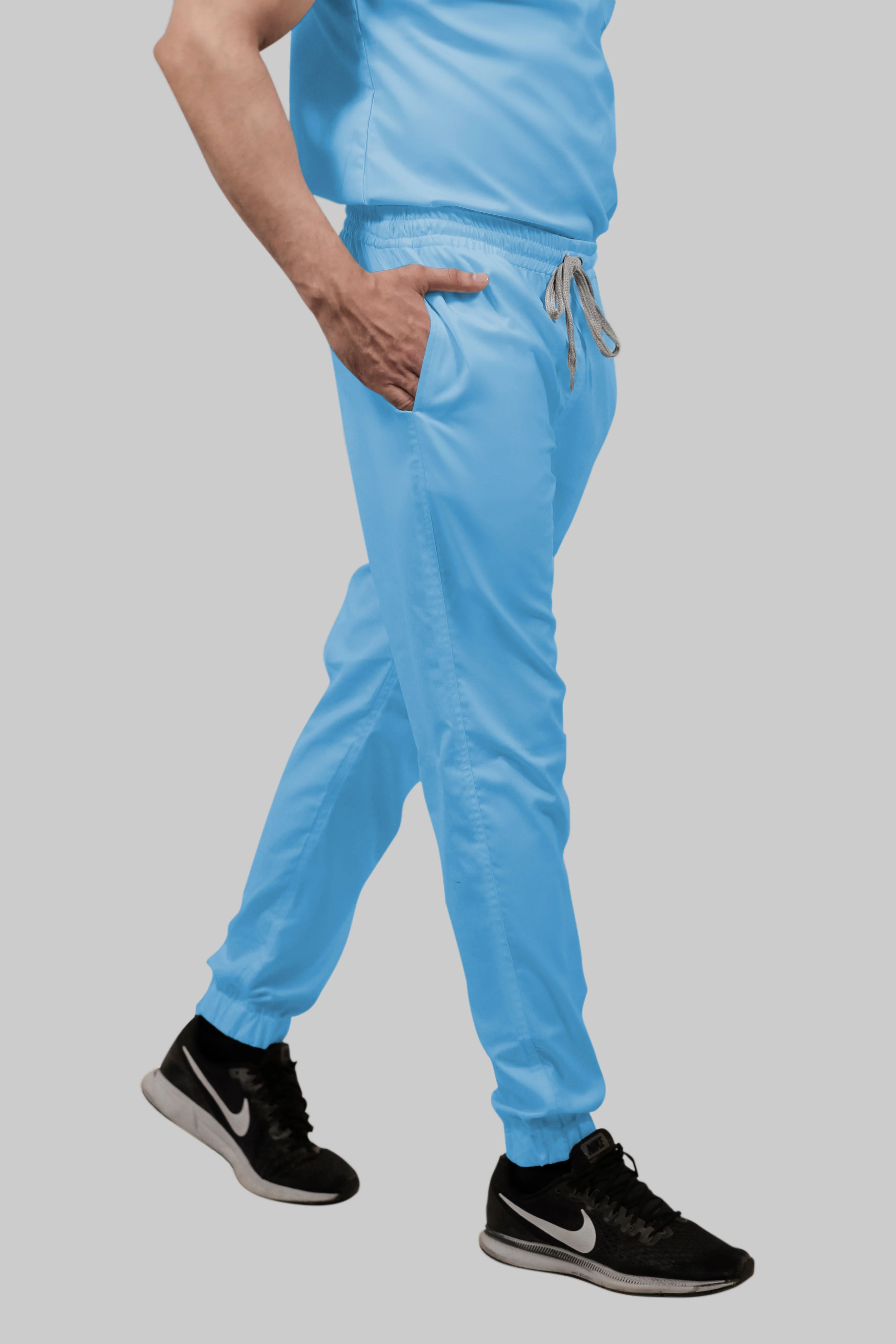 Stretchable (2Way) Women Light Blue V-Neck With Jogger Scrub Set - Image 4