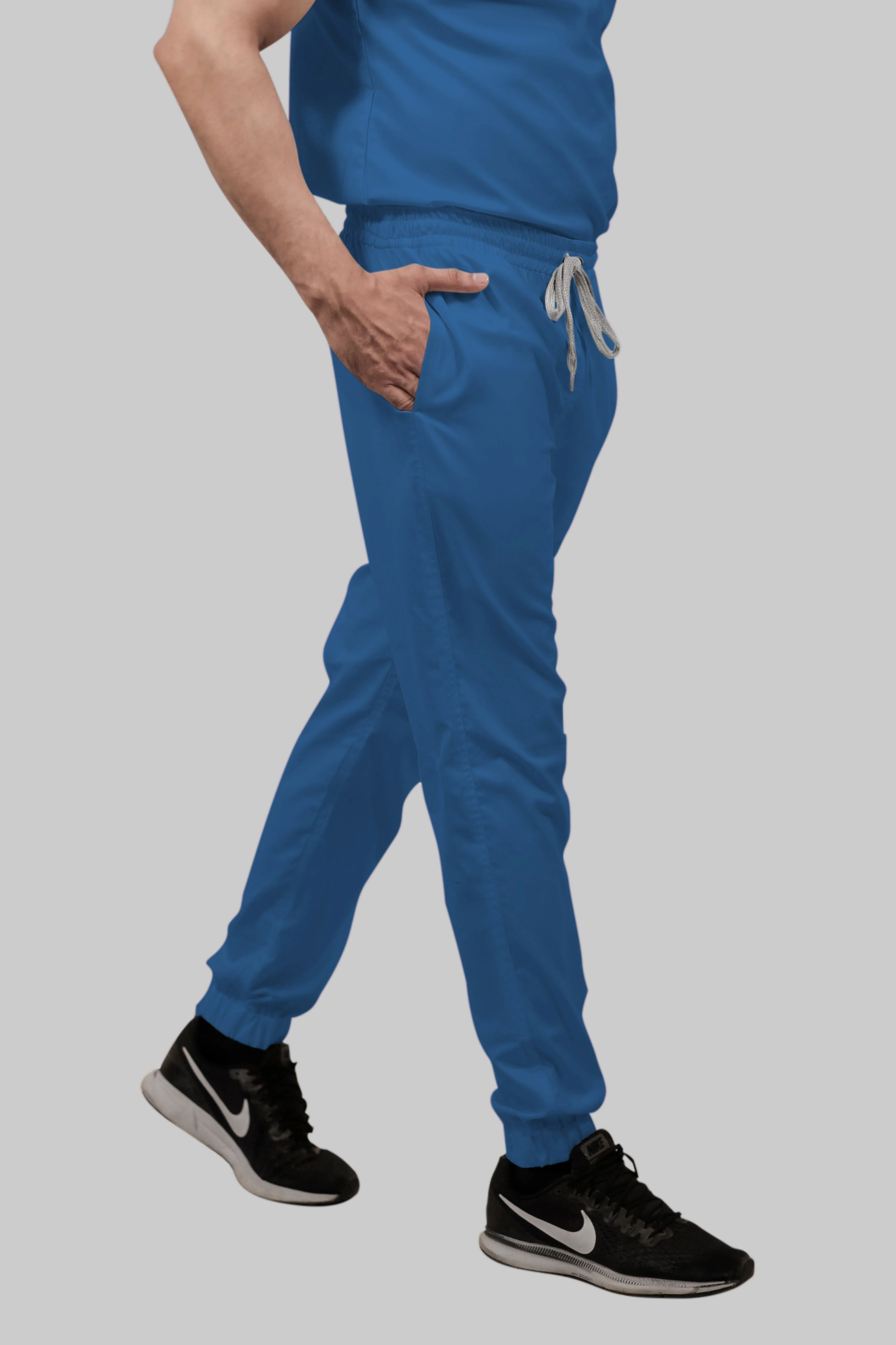 Stretchable (2Way) Women Steel Blue Mandarin Neck With Jogger Scrub Set - Image 4
