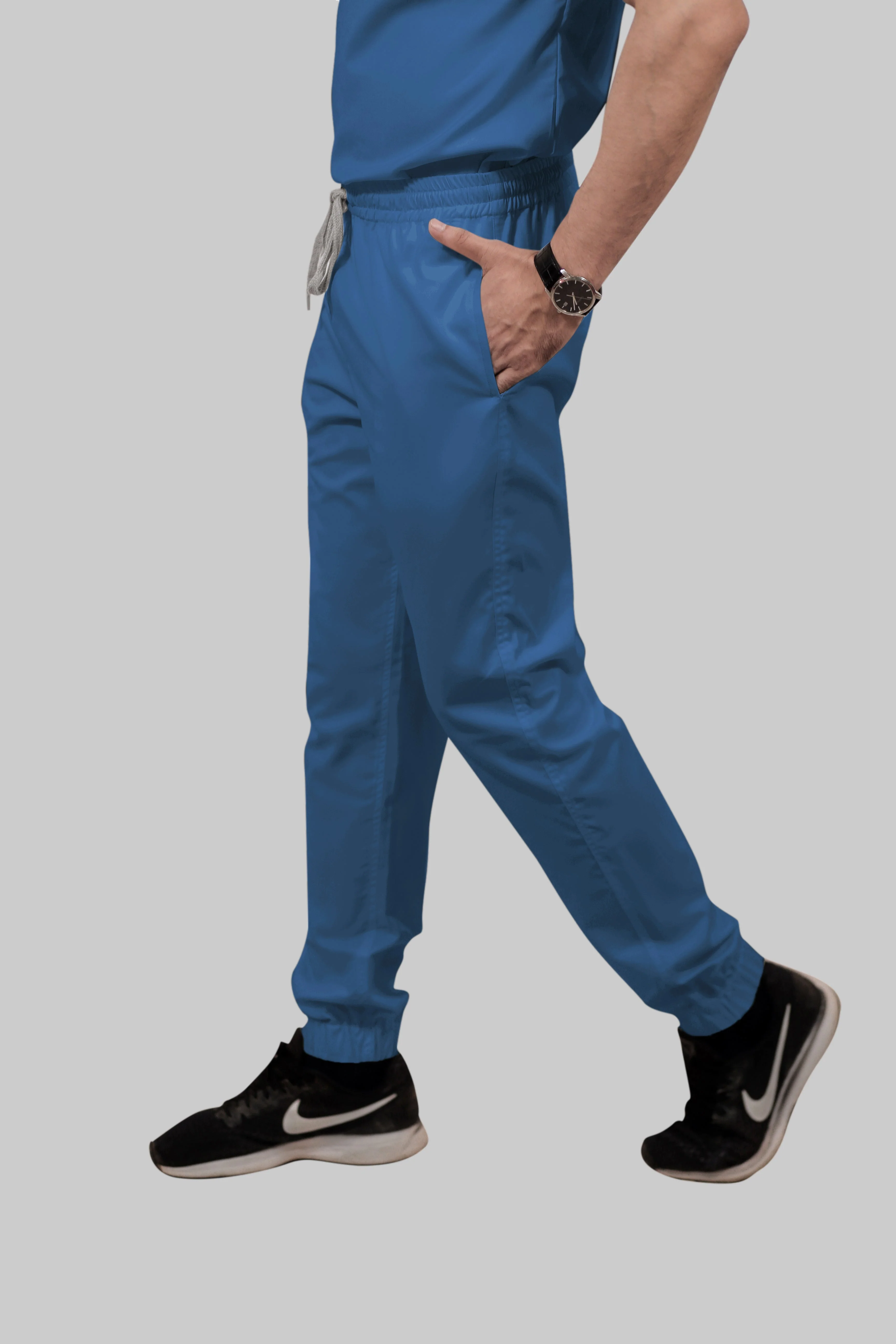Stretchable (2Way) Women Steel Blue V-Neck With Jogger Scrub Set - Image 2