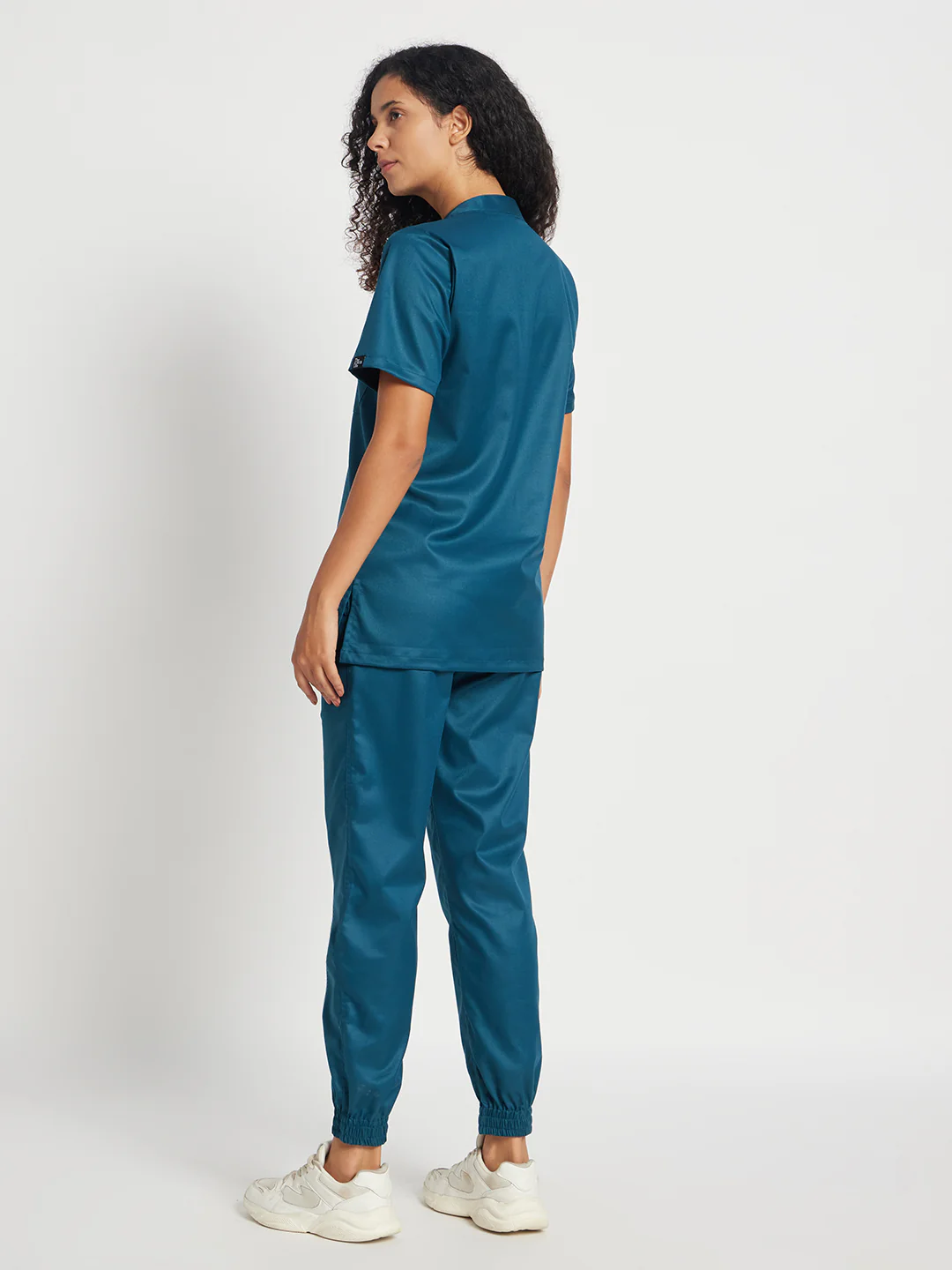 Stretchable (2Way) Women Forest Green Mandarin Neck With Jogger Scrub Set - Image 2