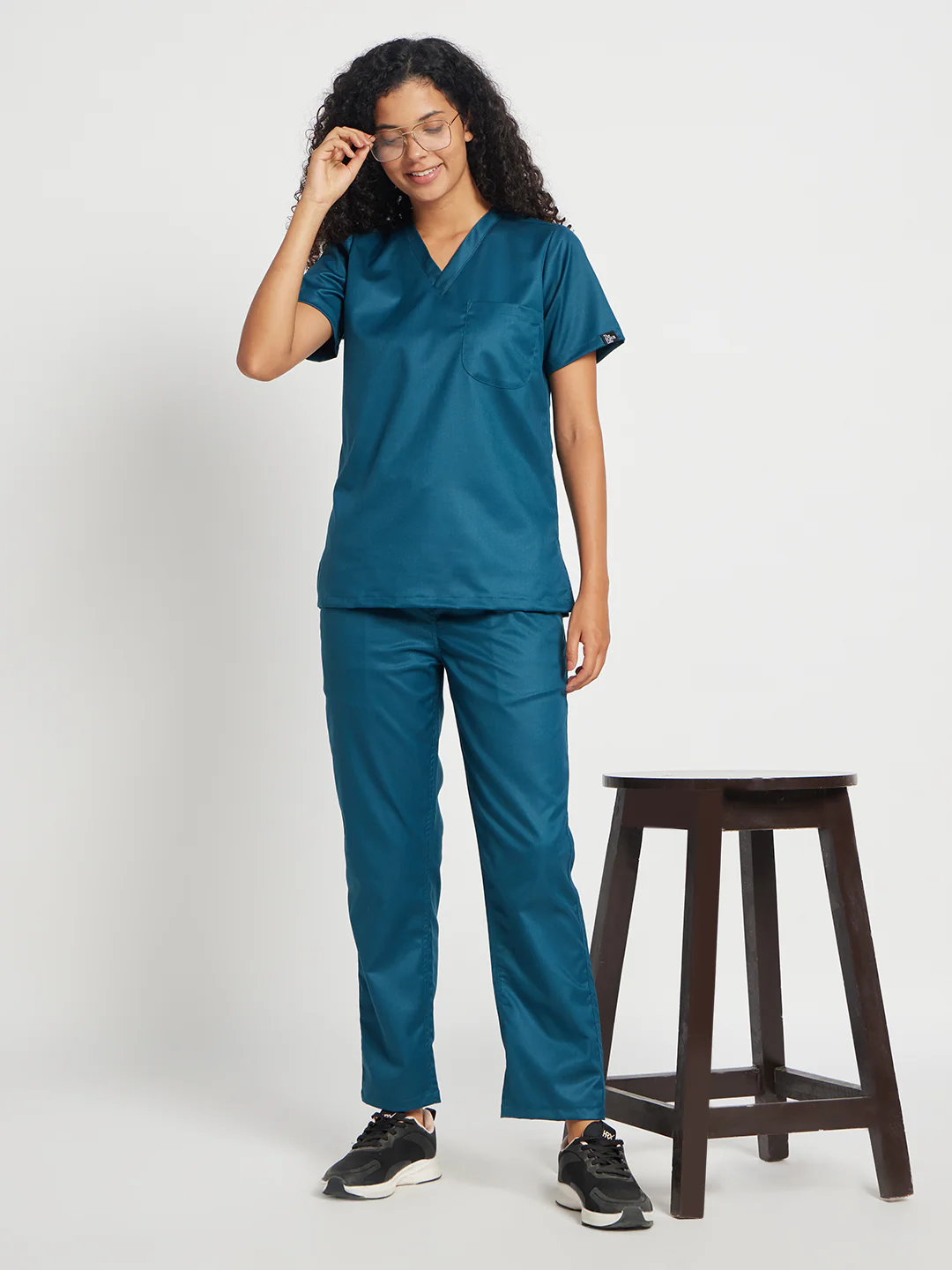 Stretchable (2Way) Women Forest Green V-Neck With Straight Pant Scrub Set