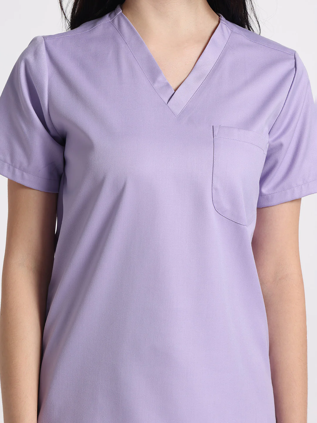 Stretchable (2Way) Women Lavender V-Neck With Jogger Scrub Set - Image 3