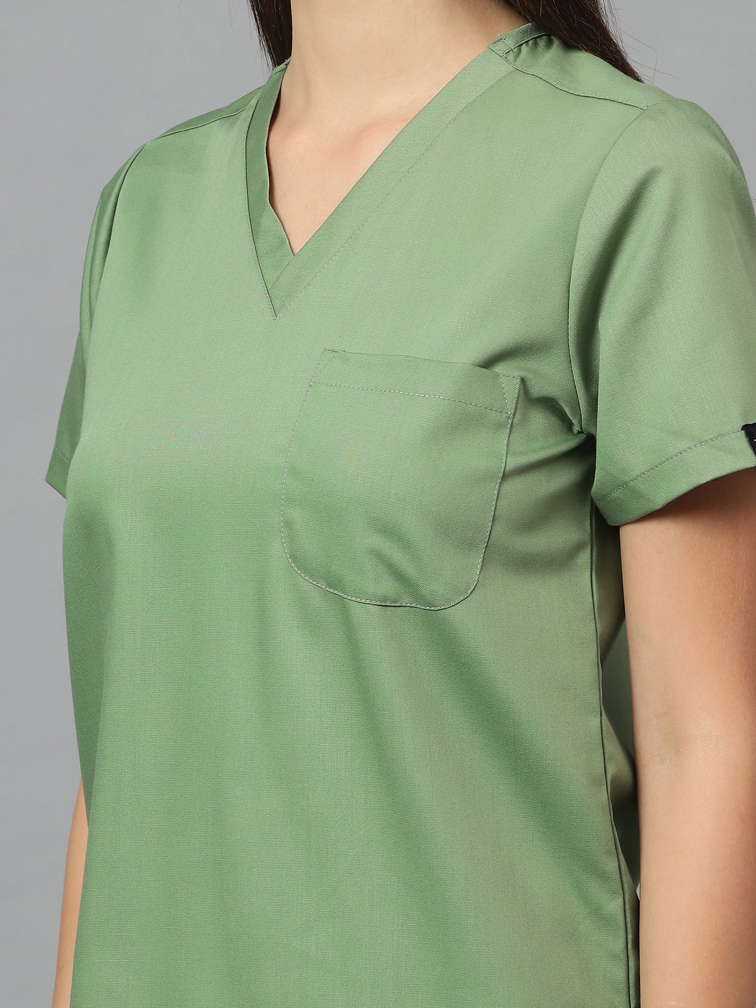 Stretchable (2Way) Women Pista Green V-Neck With Jogger Scrub Set - Image 4