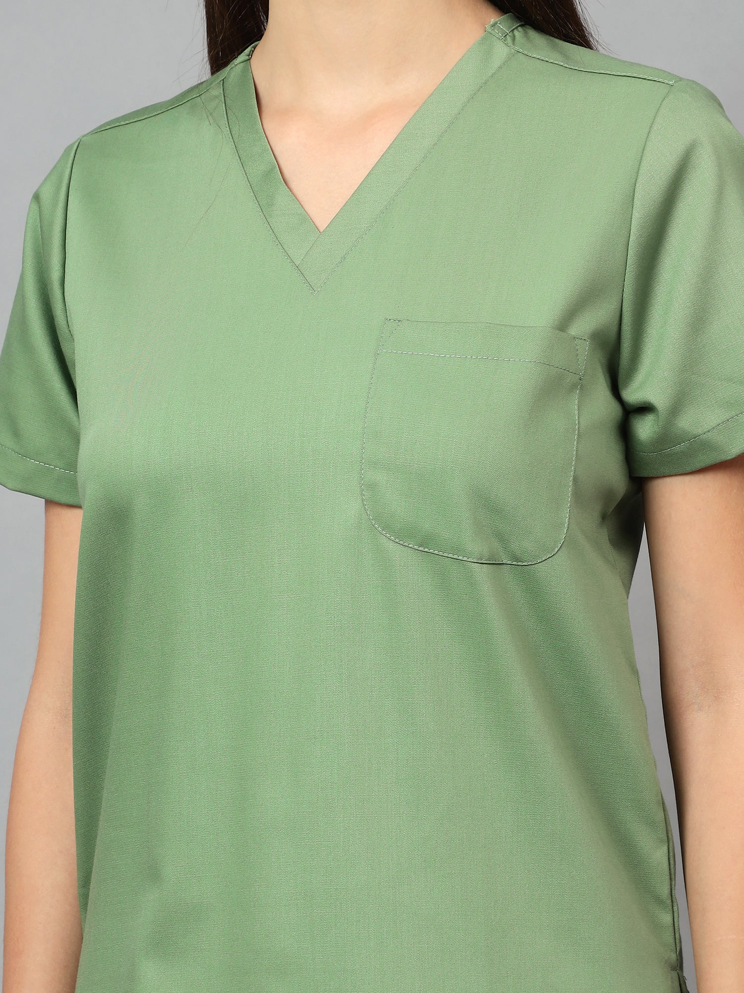 Stretchable (2Way) Women Pista Green V-Neck Scrub Top - Image 3