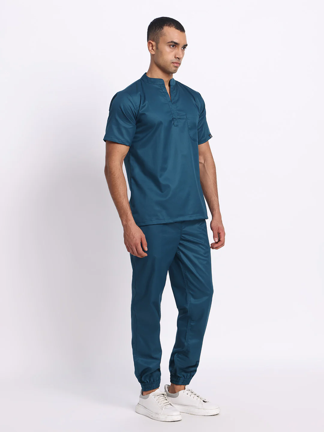 Stretchable (2Way) Men Forest Green Mandarin Neck With Jogger Scrub Set - Image 4