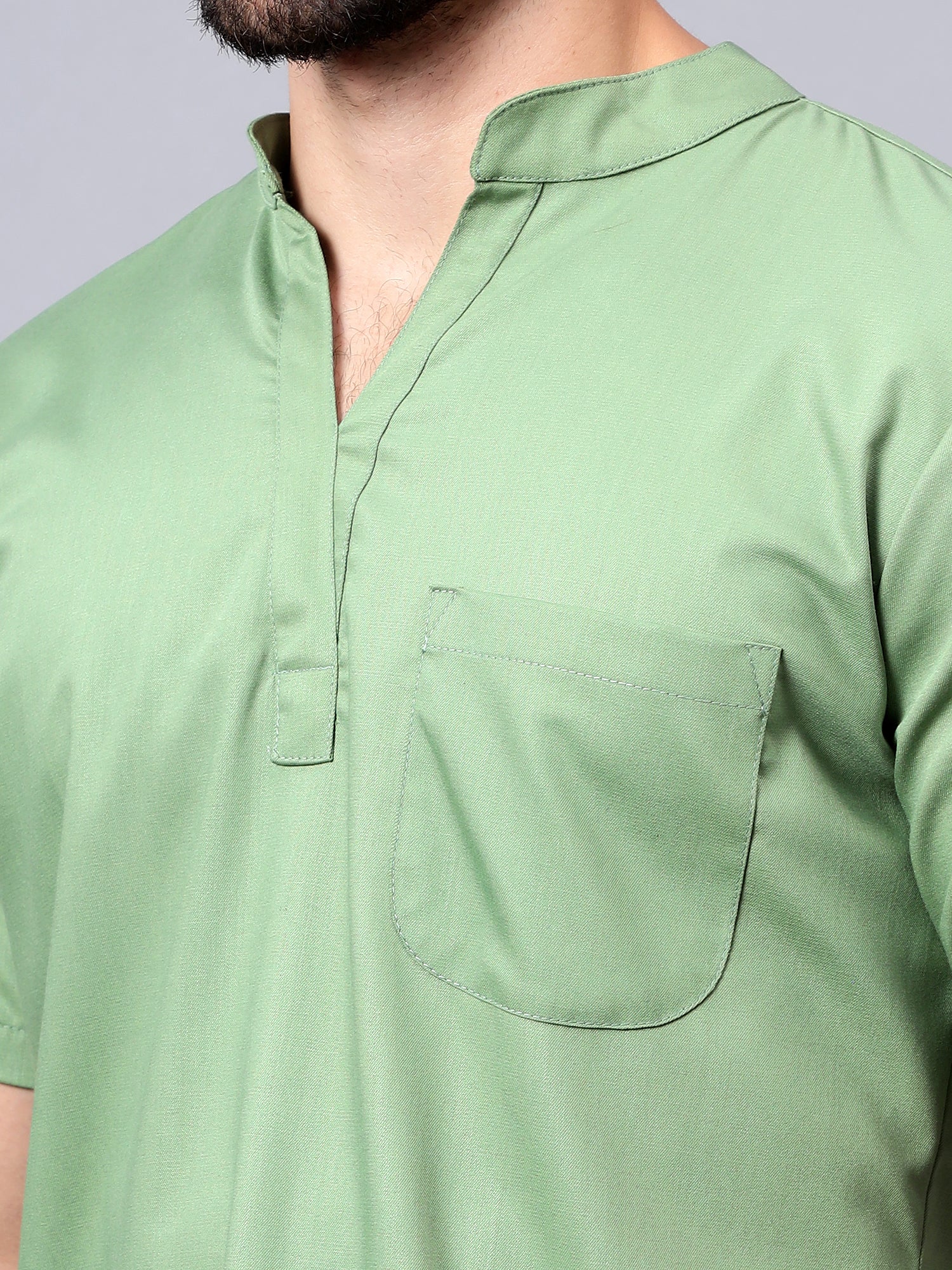 Stretchable (2Way) Men Pista Green Mandarin Neck With Straight Pant Scrub Set - Image 4