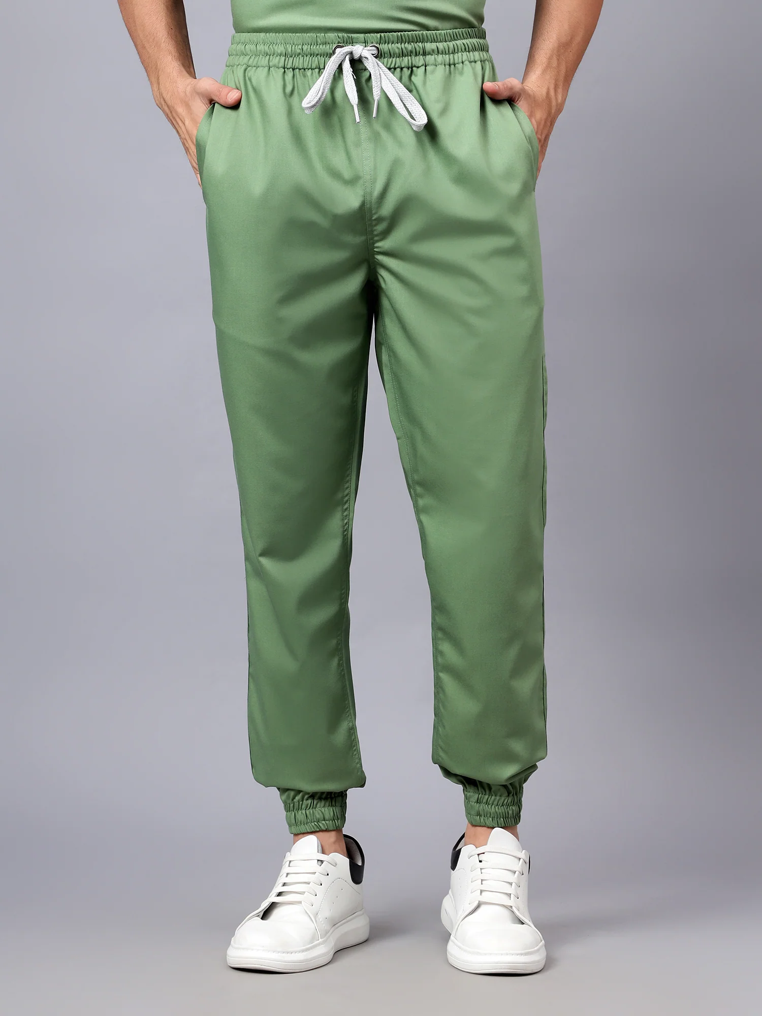 Stretchable (2Way) Men Pista Green V-Neck With Jogger Scrub Set - Image 4