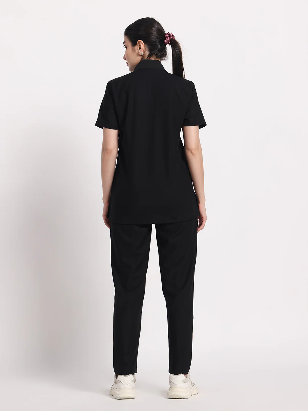 Stretchable (4Way) Black Women Flex Zip Neckline Top With Straight Pants - Image 3