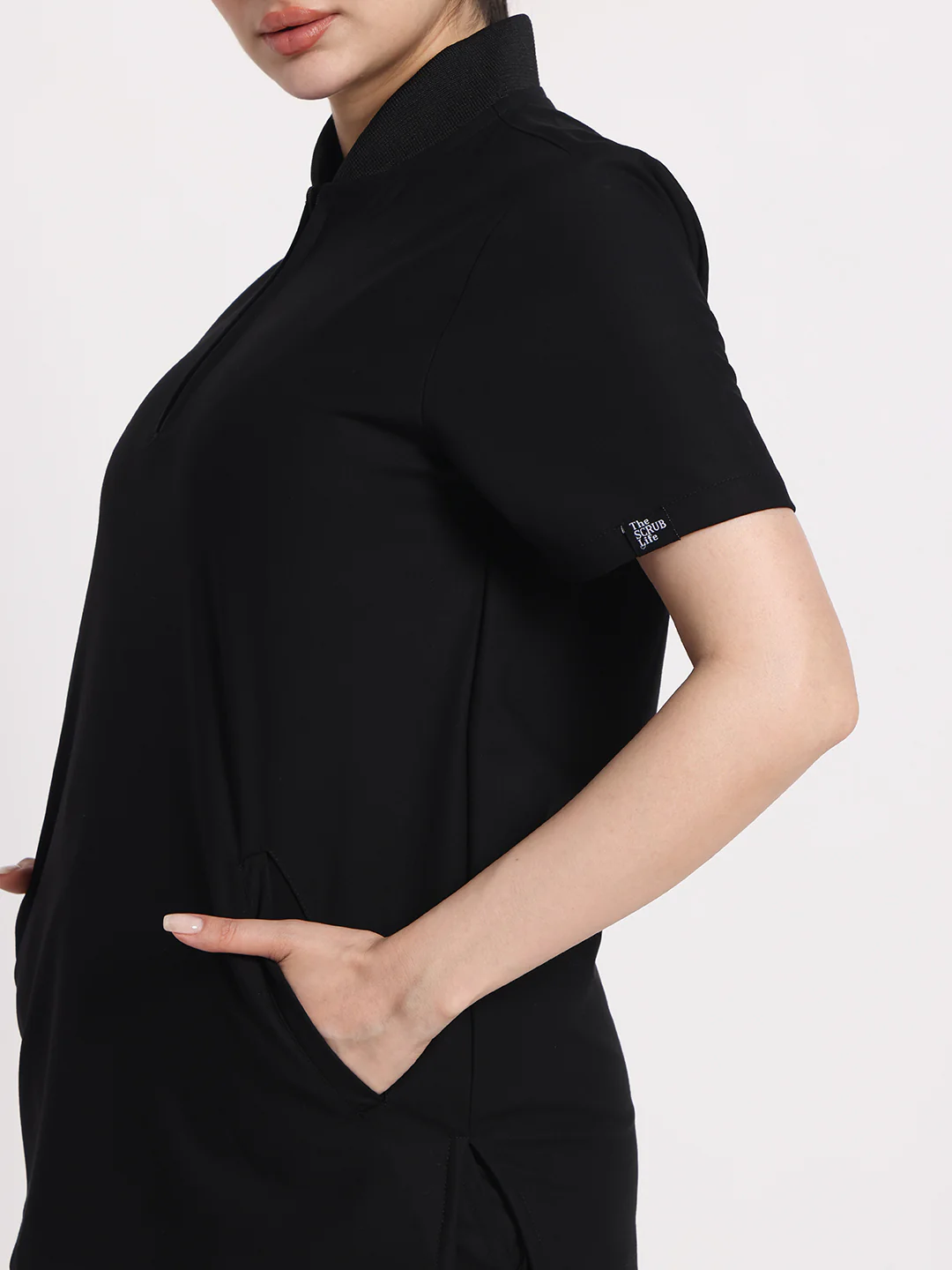 Stretchable (4Way) Black Women Flex Zip Neckline Top With Straight Pants - Image 6