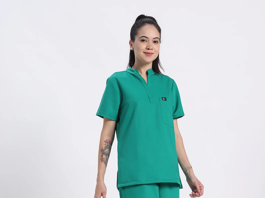 Stretchable (4Way) Women Sea Green Mandarin Neck Scrub Top - Image 2