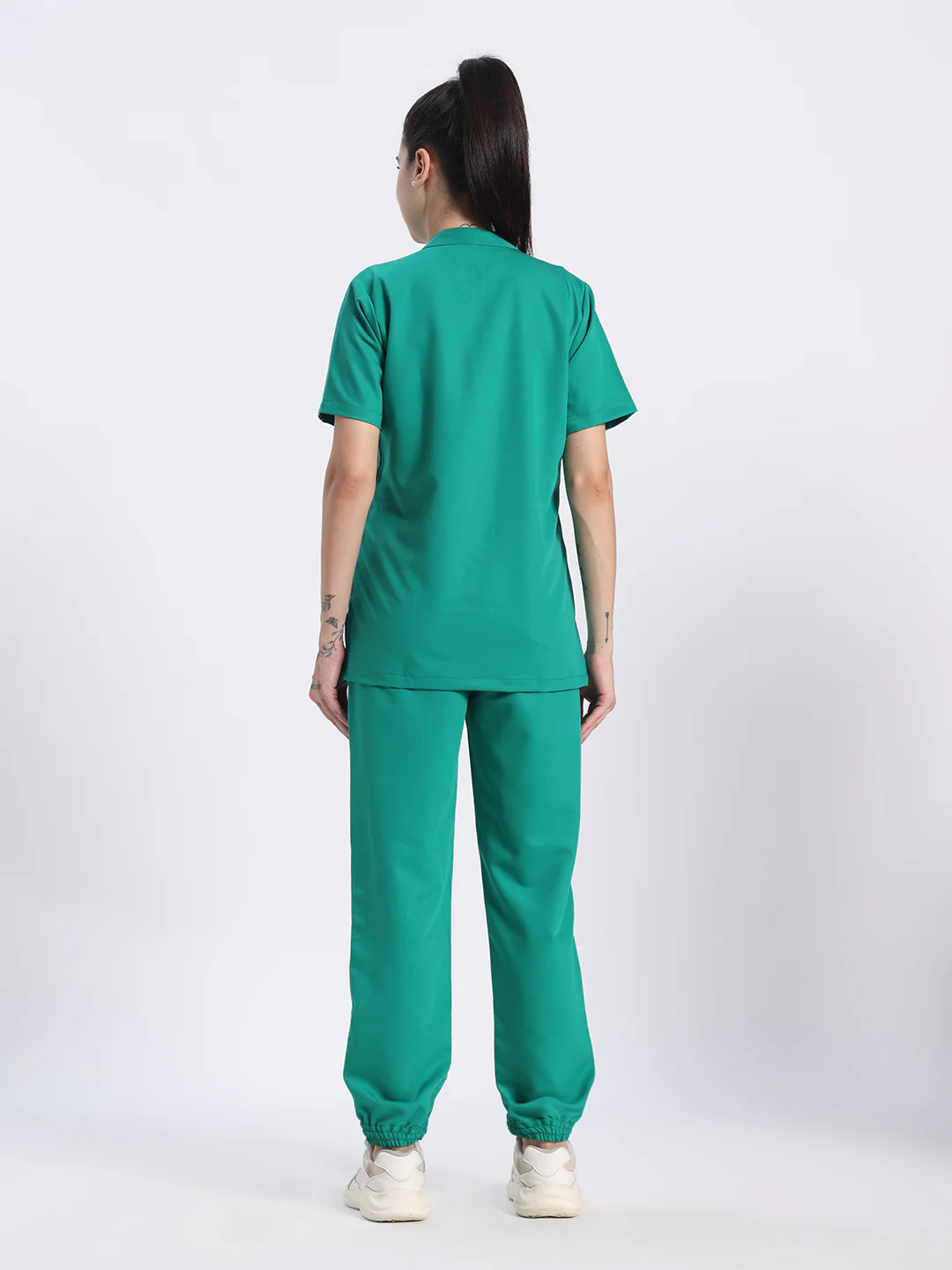 Stretchable (4Way) Women Sea Green Mandarin Neck With Jogger Scrub Set - Image 5