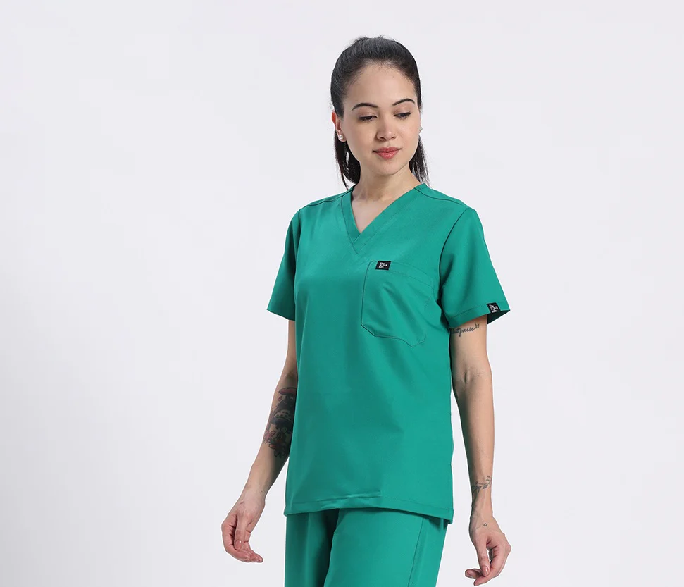 Stretchable (4Way) Women Sea Green V-Neck Scrub Top - Image 2