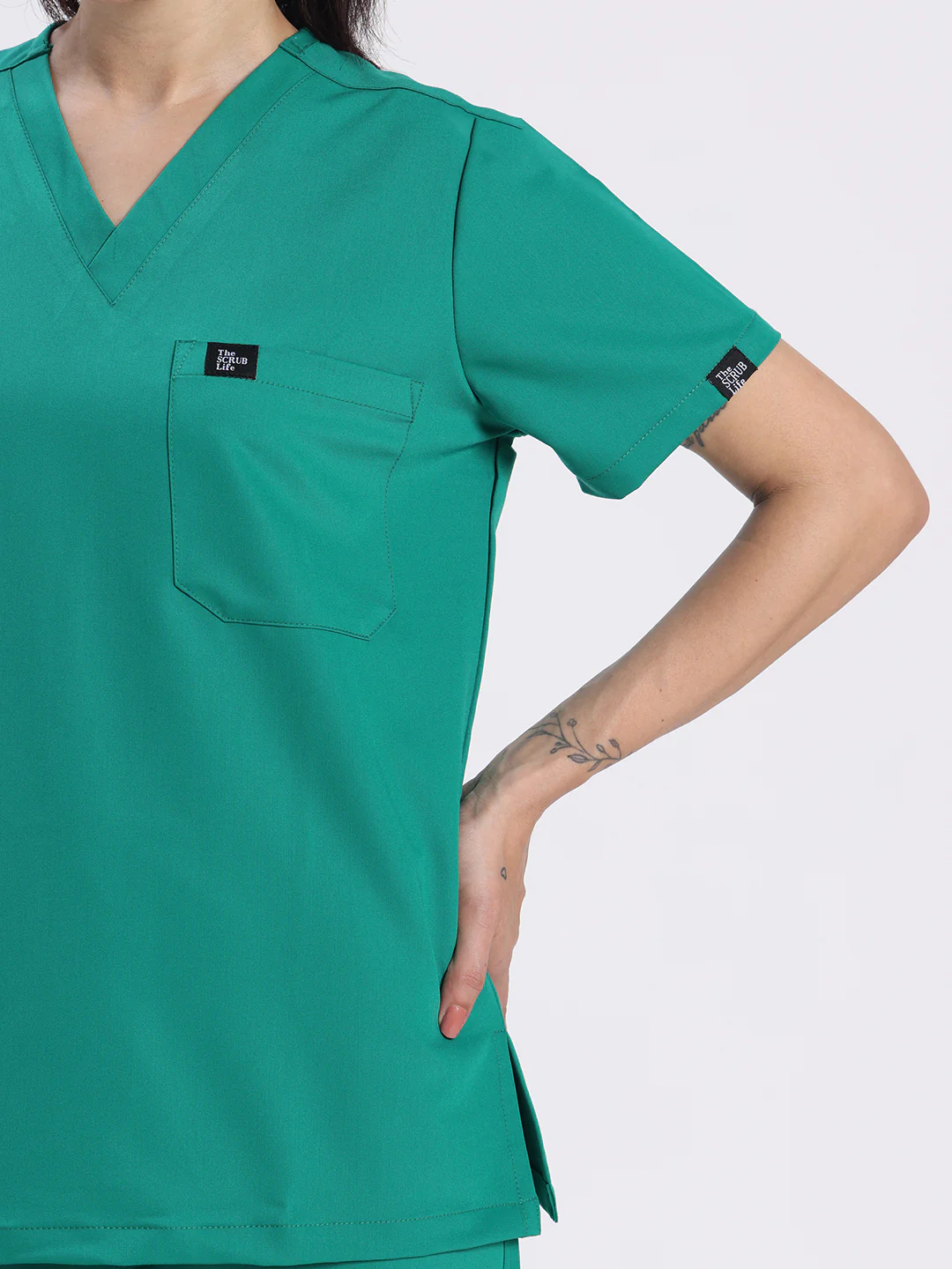 Stretchable (4Way) Women Sea Green V-Neck With Jogger Scrub Set - Image 5