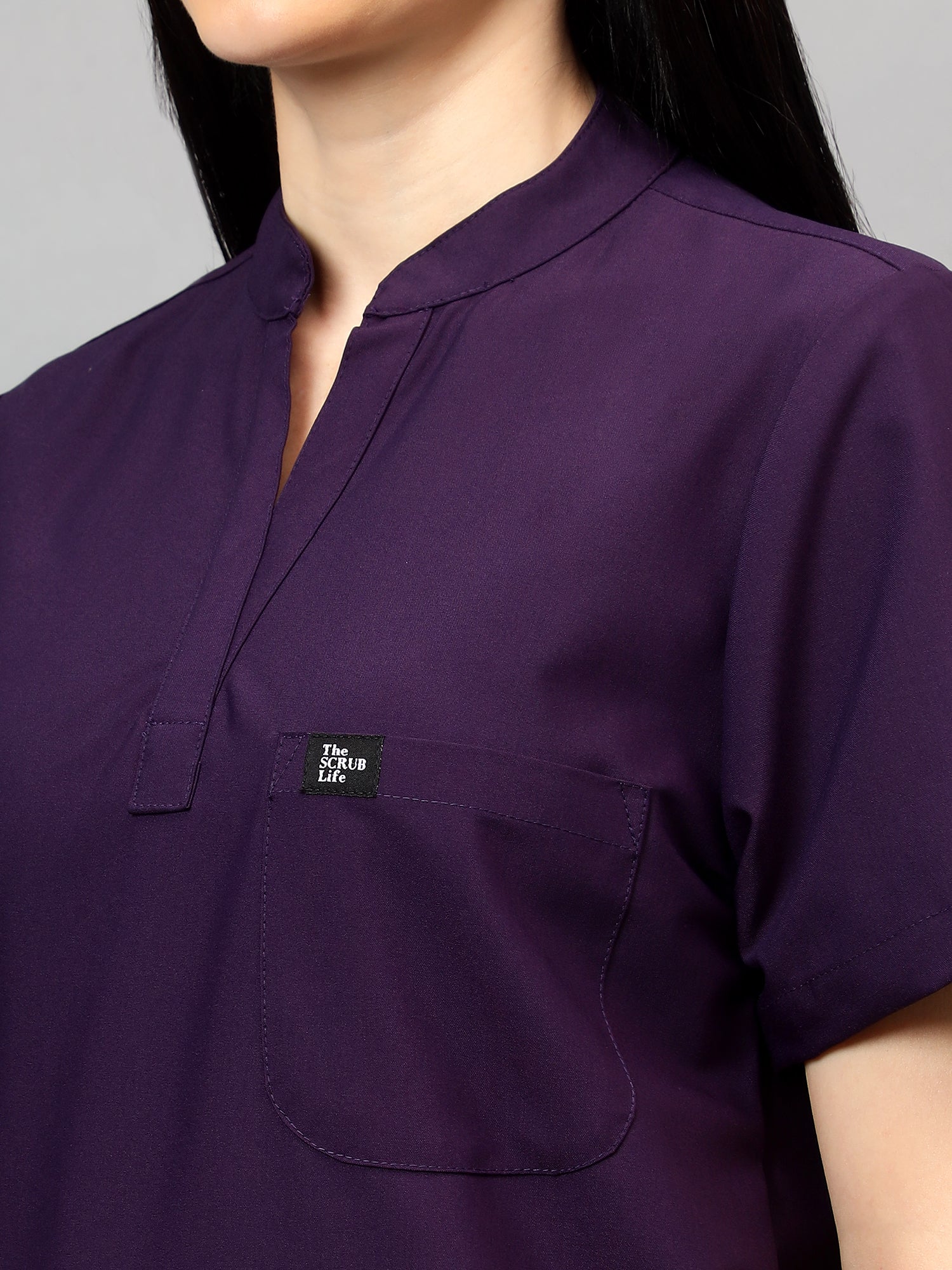 Stretchable (4Way) Female Violet Mandarin Neck With Straight Pant Set - Image 4