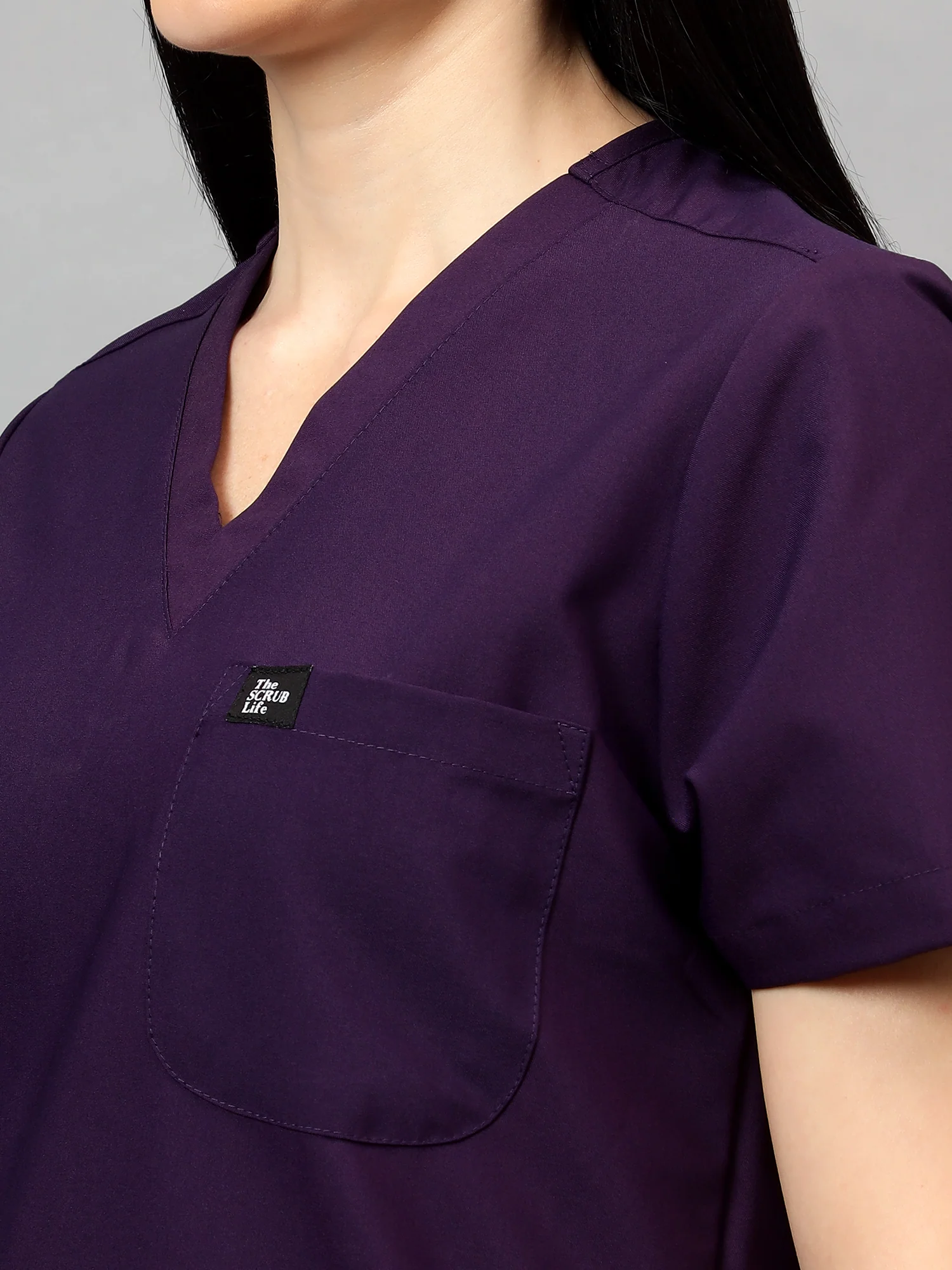 Stretchable (4Way) Female Violet V-Neck With Jogger Scrub Set - Image 3