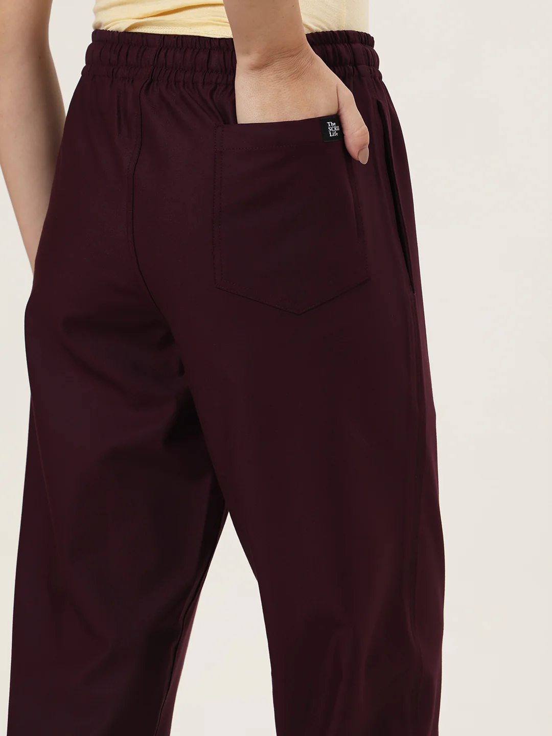 Stretchable (4Way) Women Wine V-Neck With Jogger Scrub Set - Image 6