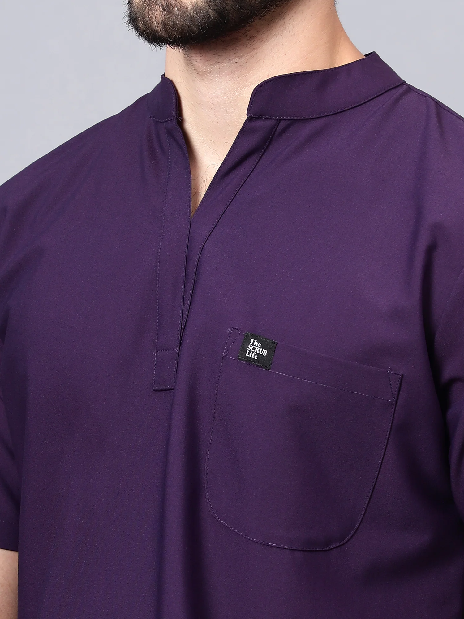 Stretchable (4Way) Men Violet Mandarin Neck with Jogger Scrub Set - Image 6