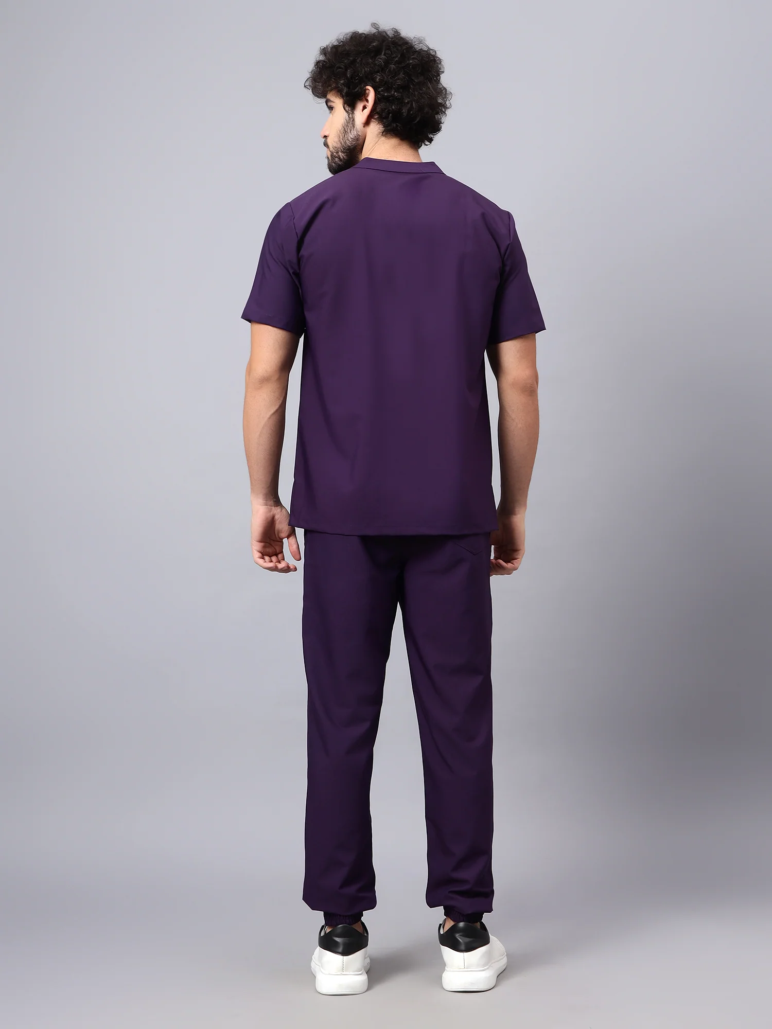 Stretchable (4Way) Men Violet Mandarin Neck with Jogger Scrub Set - Image 8