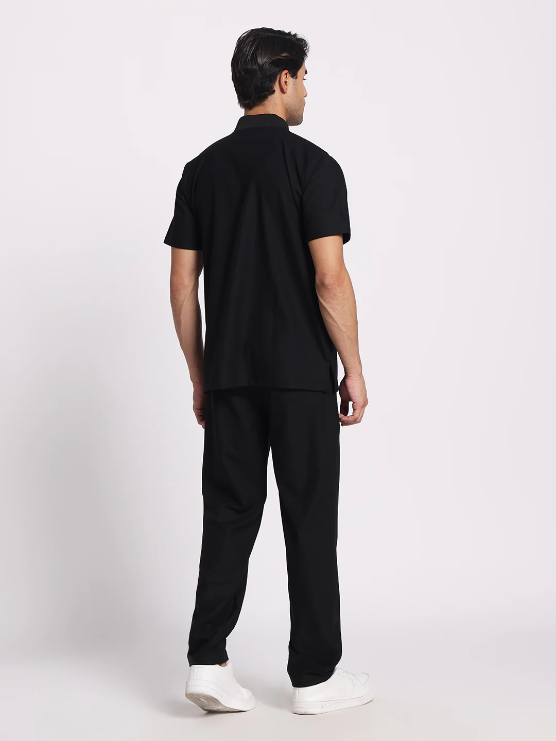 Stretchable (4Way) Black Men Flex Zip Neckline Top With Straight Pants - Image 3