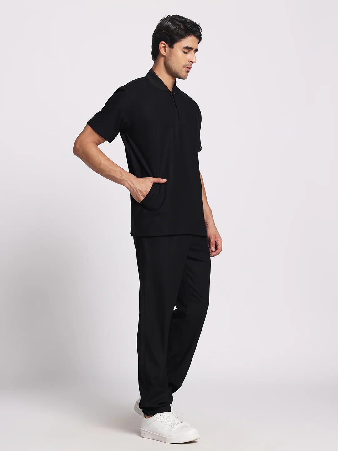 Stretchable (4Way) Black Men Flex Zip Neckline Top With Straight Pants - Image 4