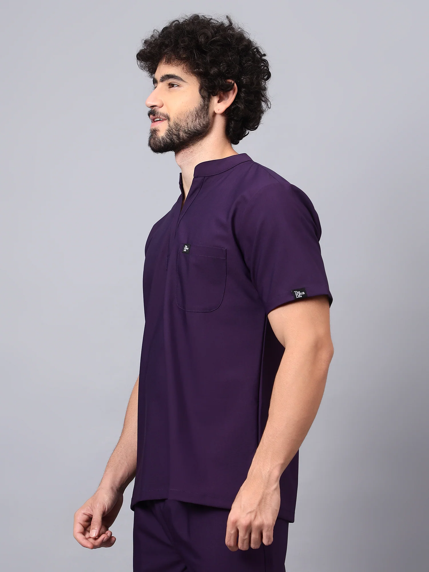 Stretchable (4Way) Men Mandarin Neck Violet Scrub Top - Image 2