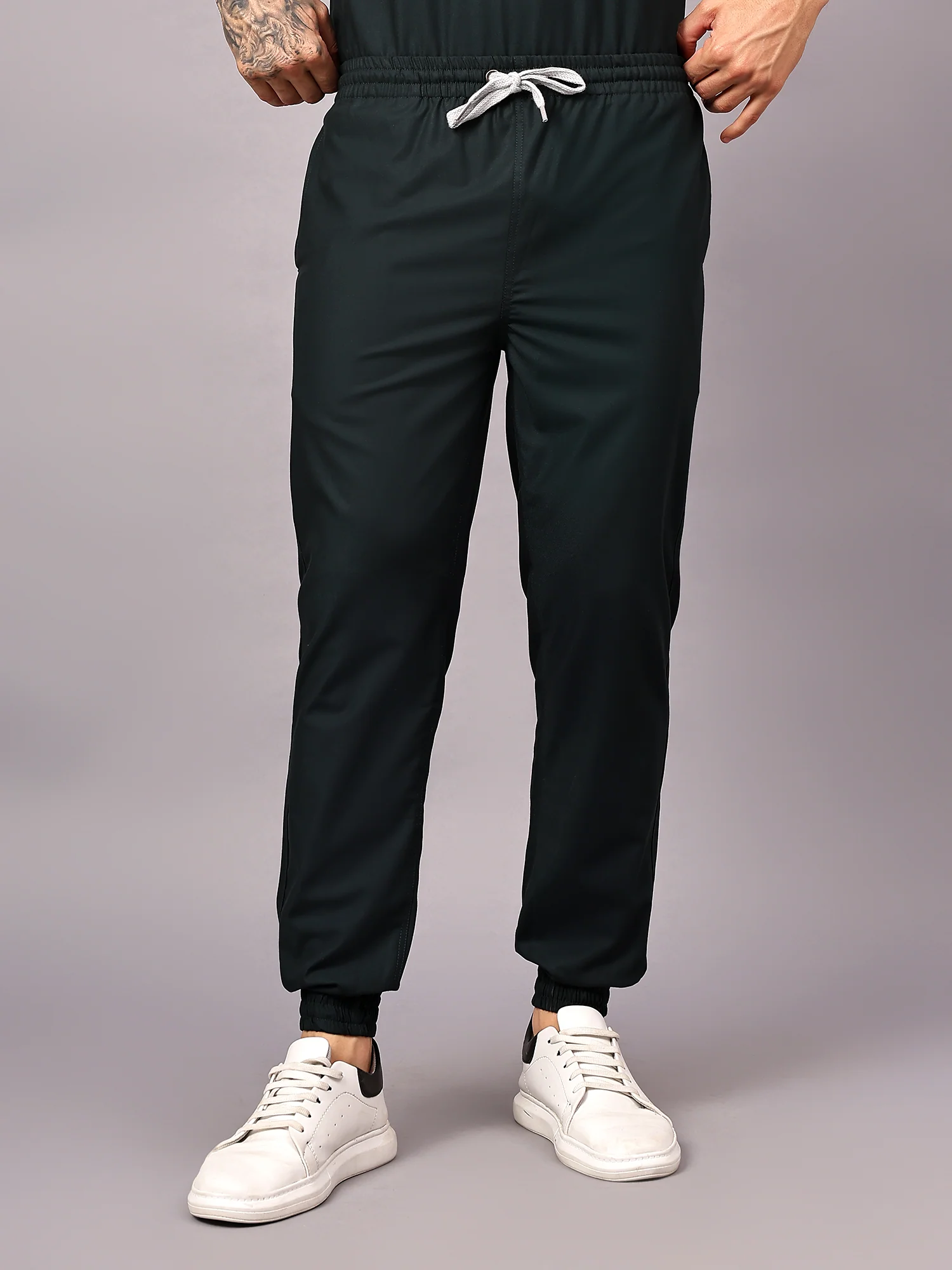 Stretchable (4Way) Men Mid Night Green Jogger