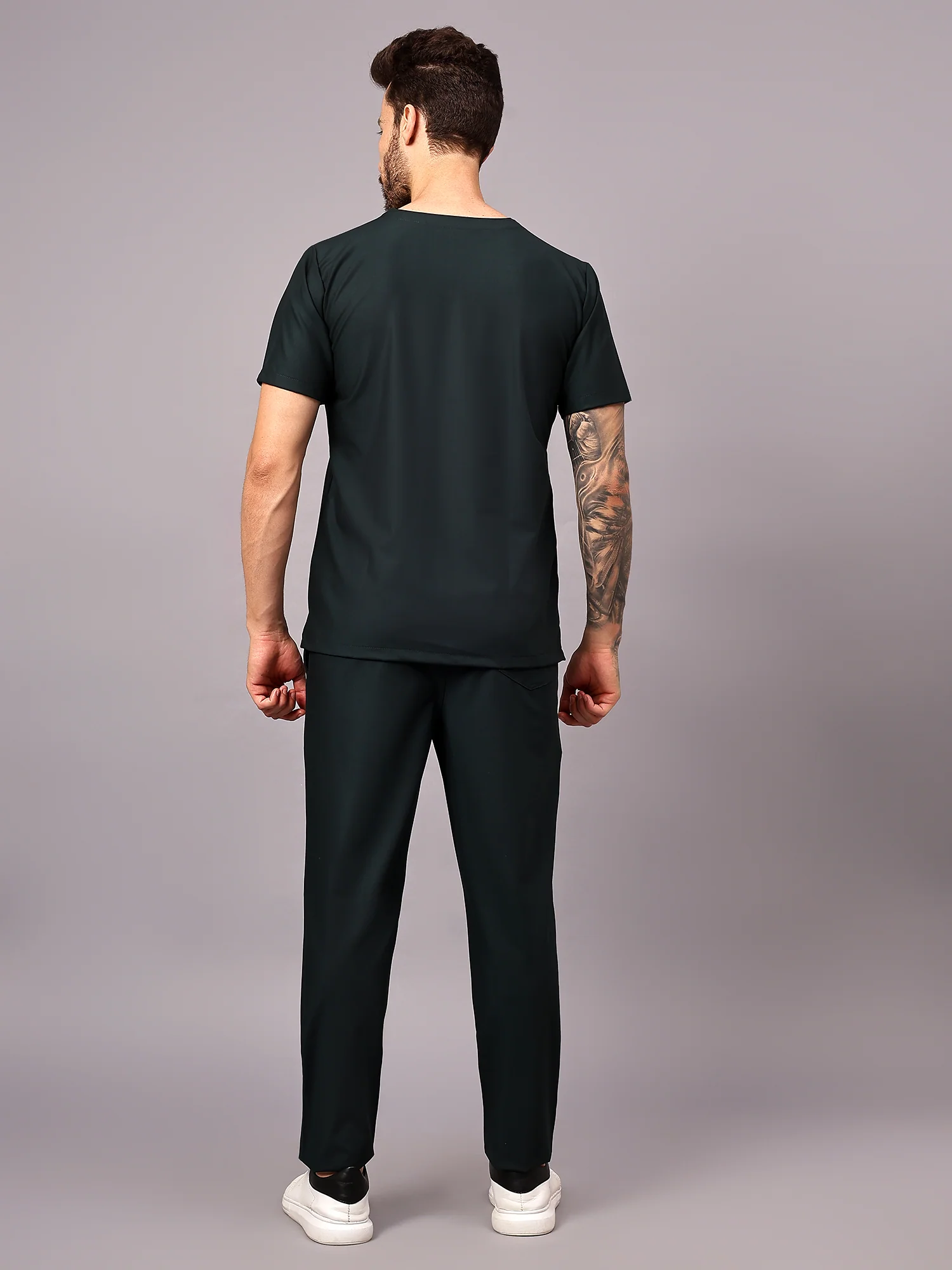 Stretchable (4Way) Men Mid Night Green V-Neck With Straight Pant Scrub Set - Image 5