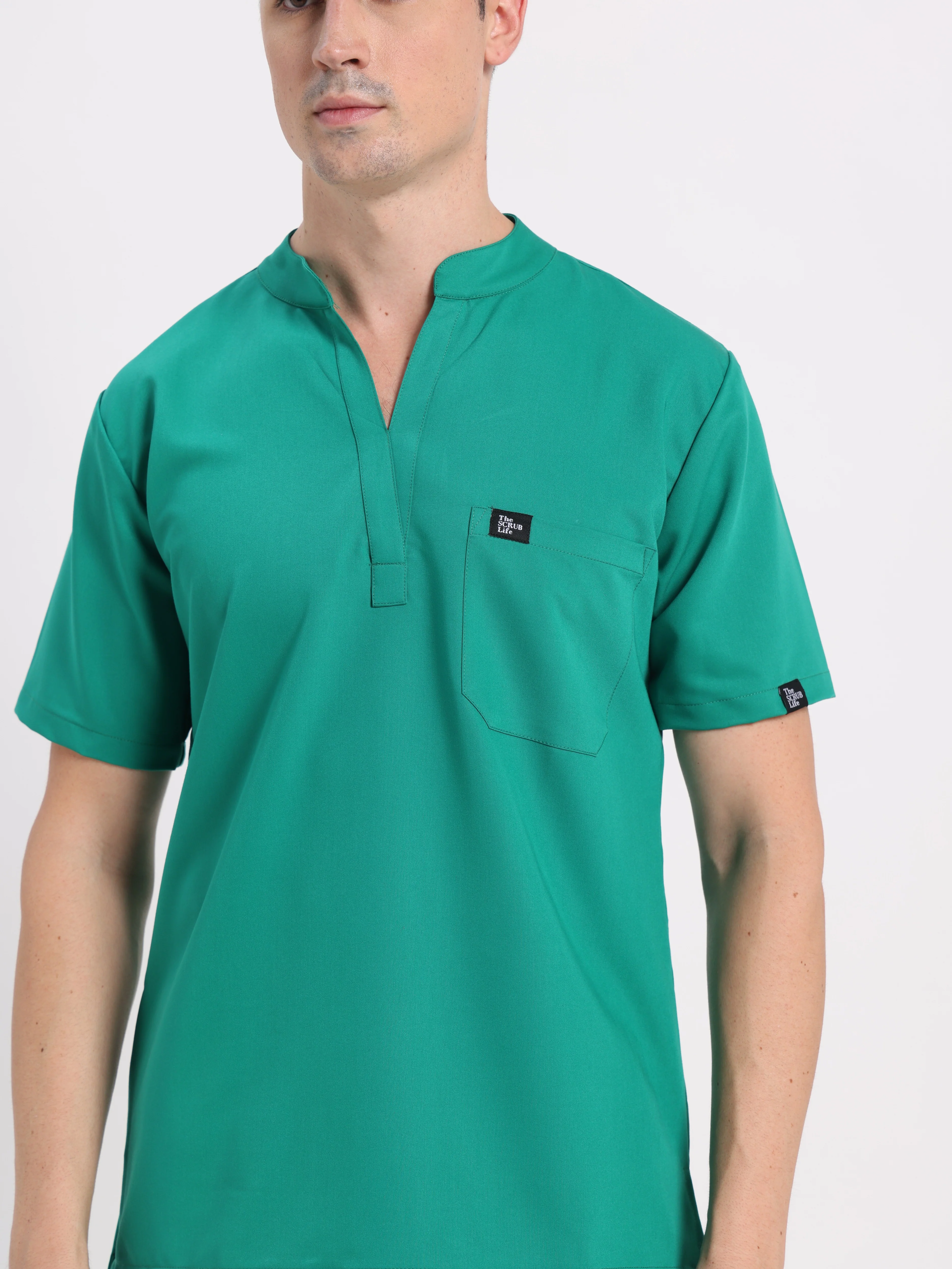 Stretchable (4Way) Men Sea Green Mandarin Neck with Jogger Scrub Set - Image 5