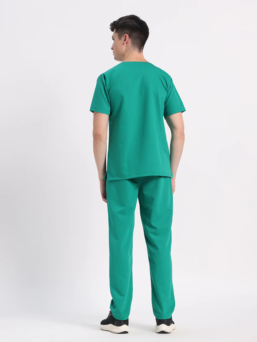Stretchable (4Way) Men Sea Green V-Neck With Straight Pant Scrub Set - Image 3