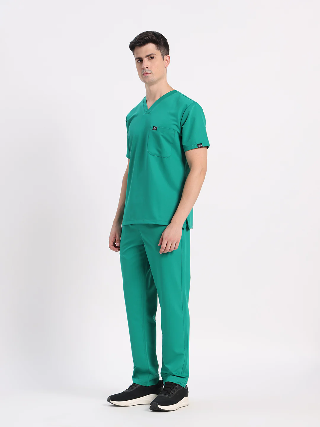 Stretchable (4Way) Men Sea Green V-Neck With Straight Pant Scrub Set - Image 4