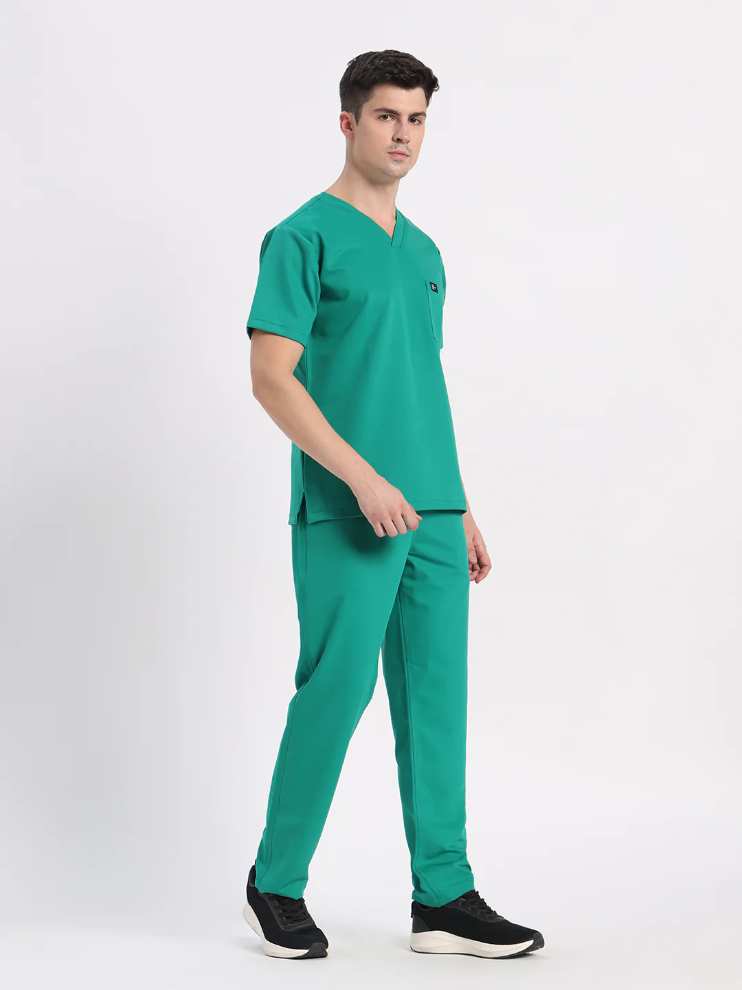 Stretchable (4Way) Men Sea Green V-Neck With Straight Pant Scrub Set - Image 5