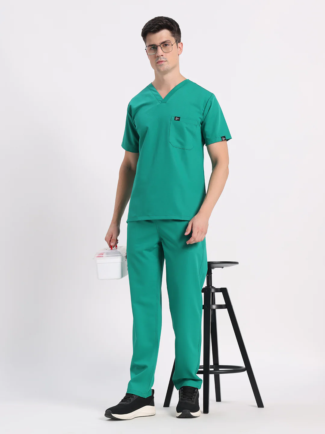 Stretchable (4Way) Men Sea Green V-Neck With Straight Pant Scrub Set - Image 6