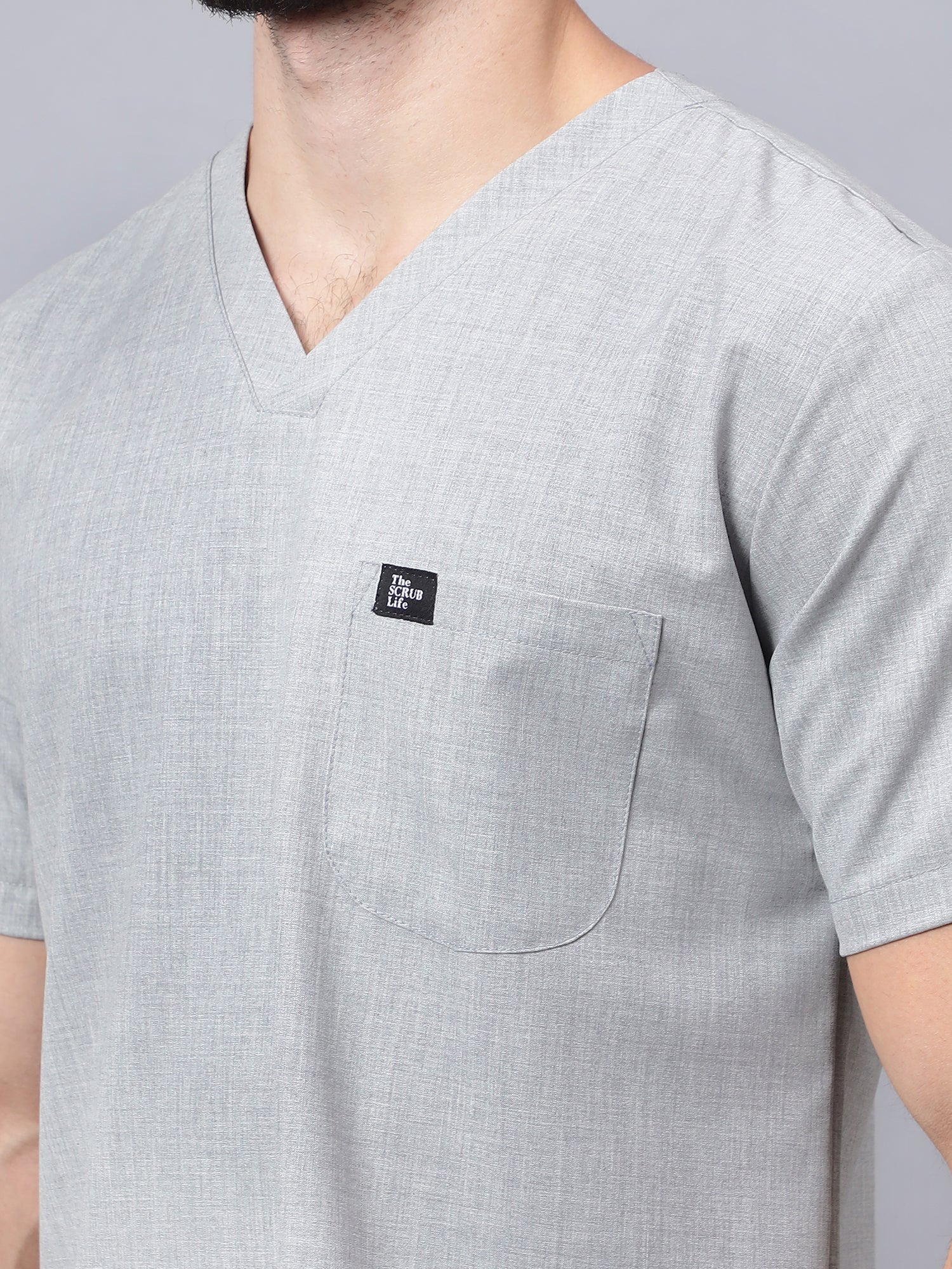 Stretchable (4Way) Men V-Neck Light Grey Scrub Top