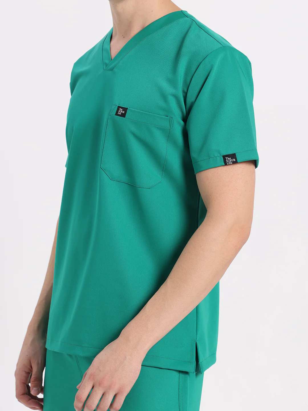Stretchable (4Way) Men V-Neck Sea Green Scrub Top - Image 2