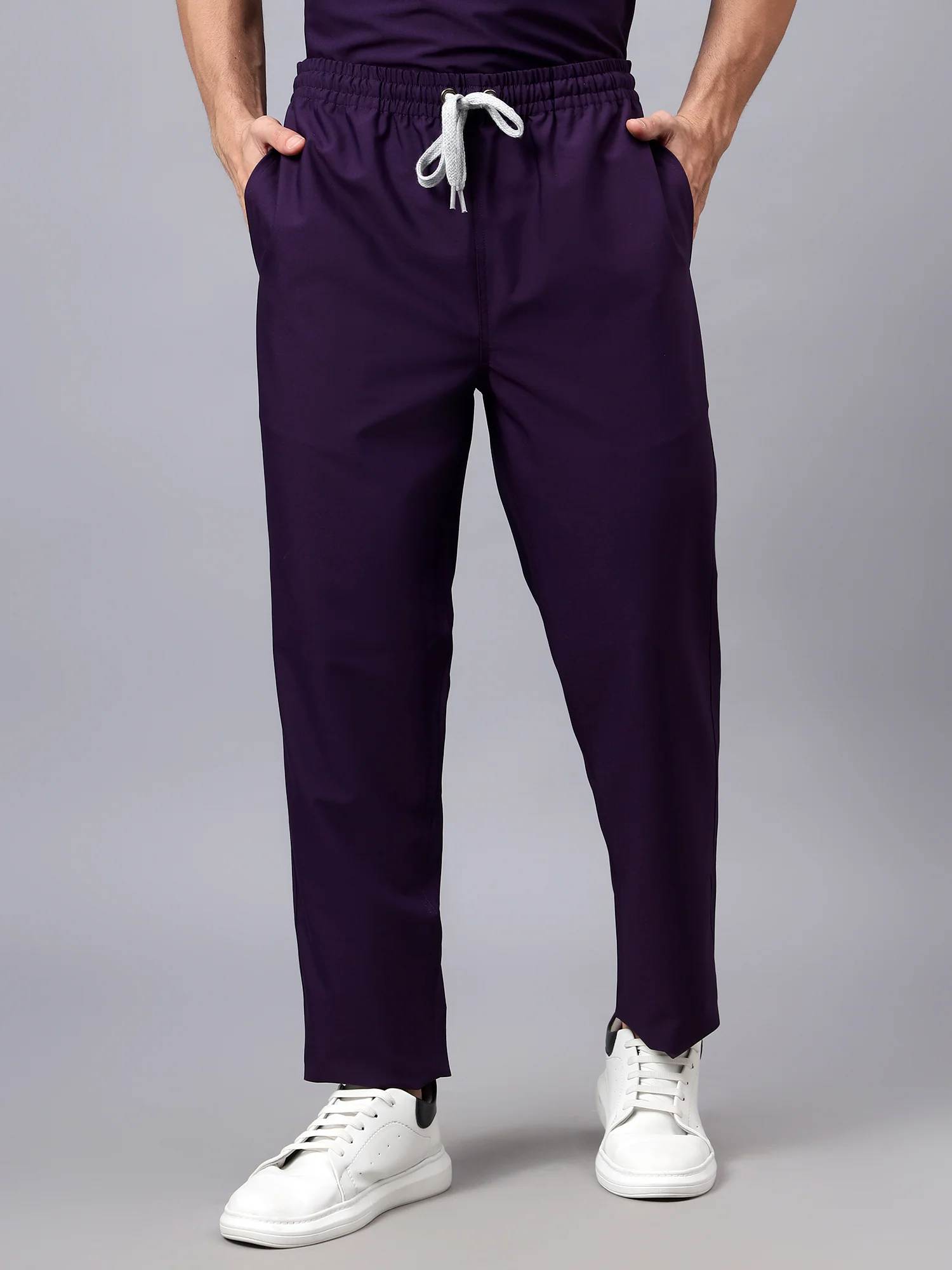 Stretchable (4Way) Men Violet Mandarin Neck with Straight Pant Scrub Set - Image 6